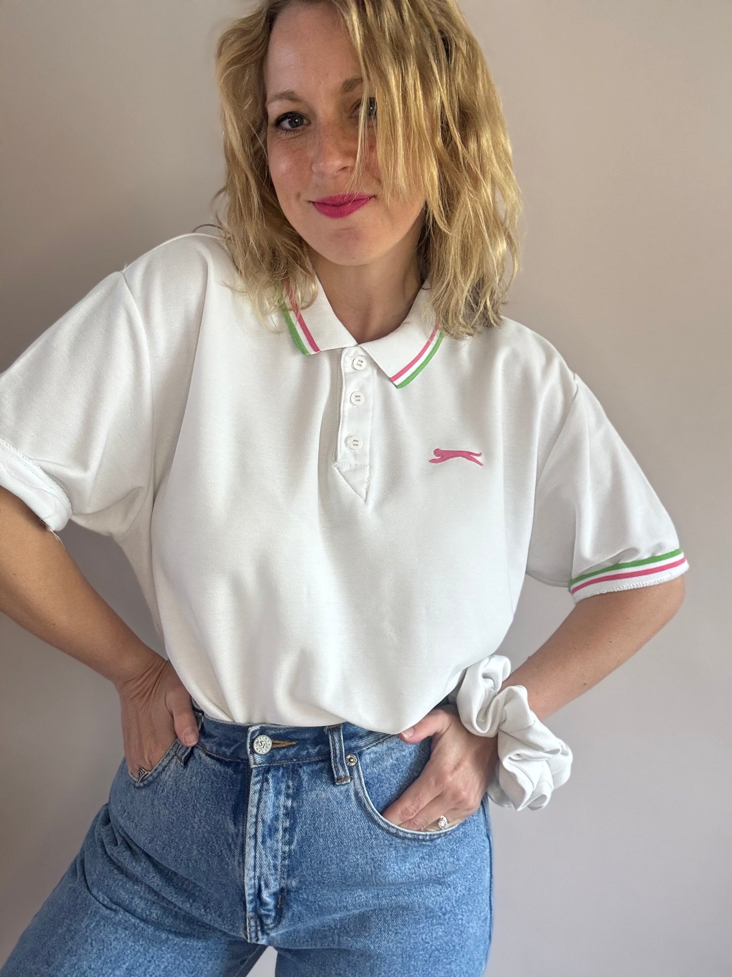 Reworked polo shirt with matching scrunchie