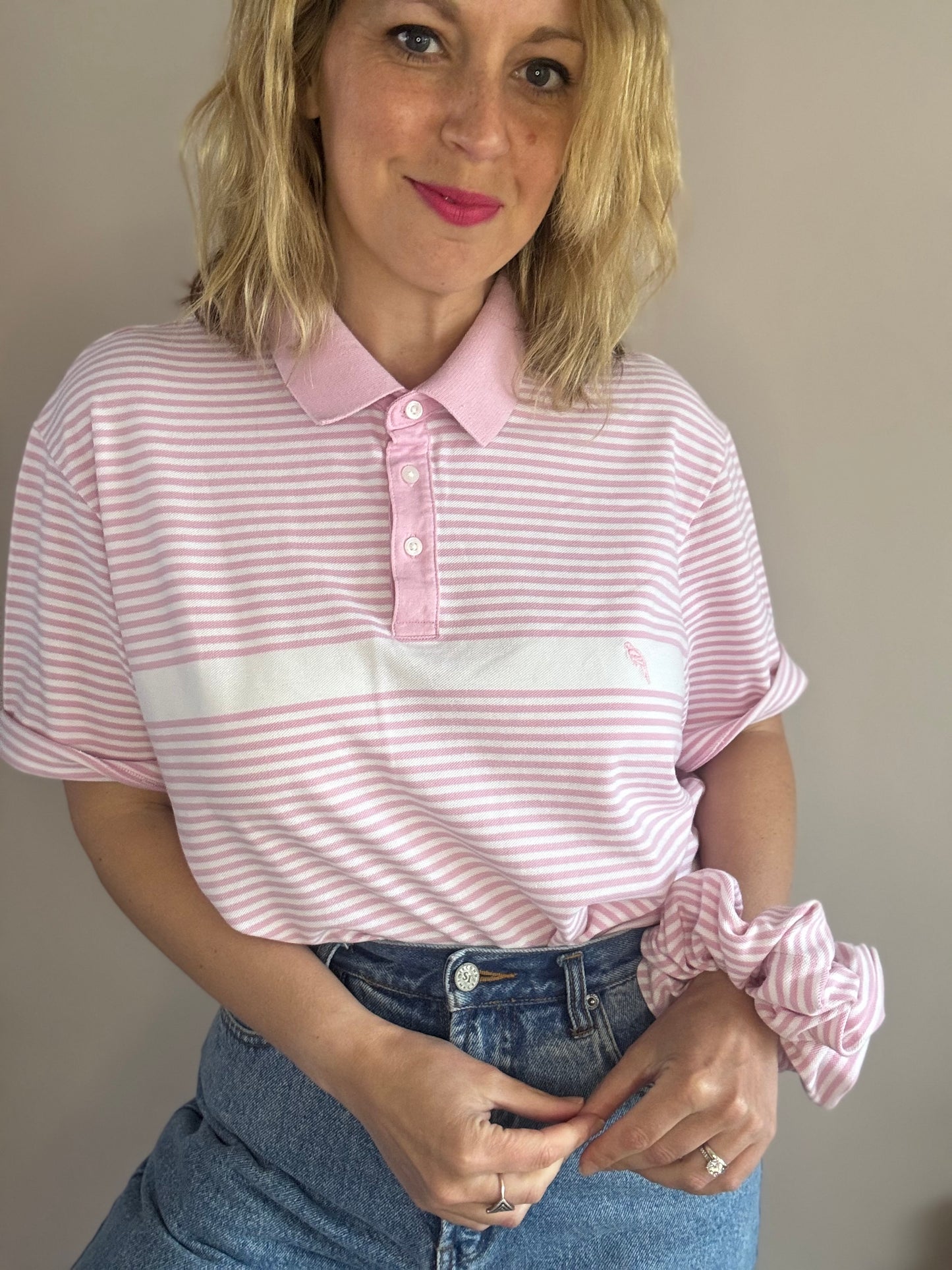 Reworked polo shirt with matching scrunchie