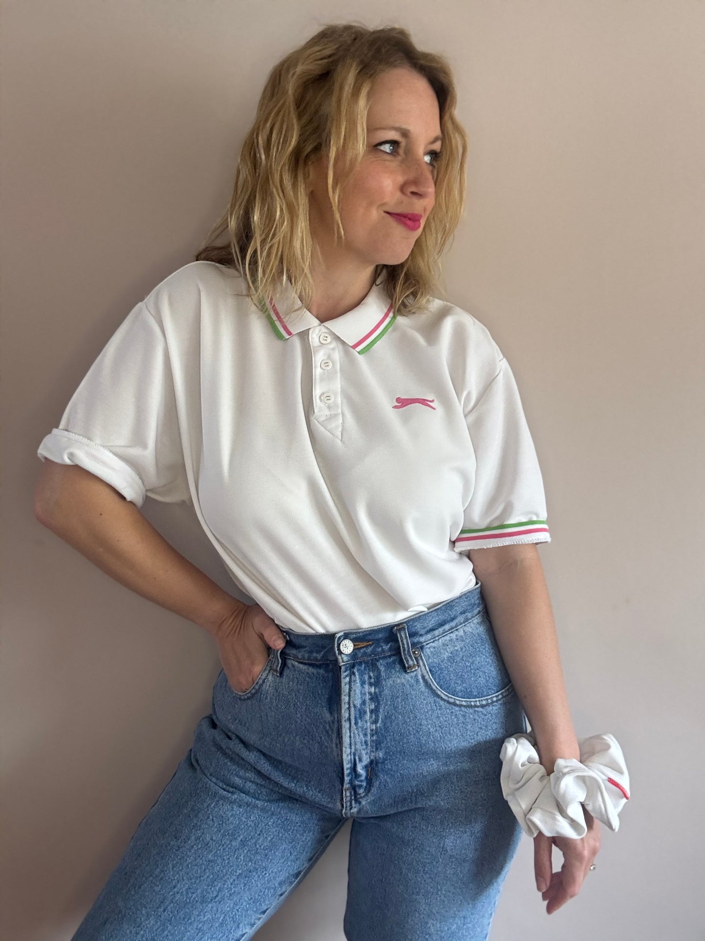 Reworked polo shirt with matching scrunchie