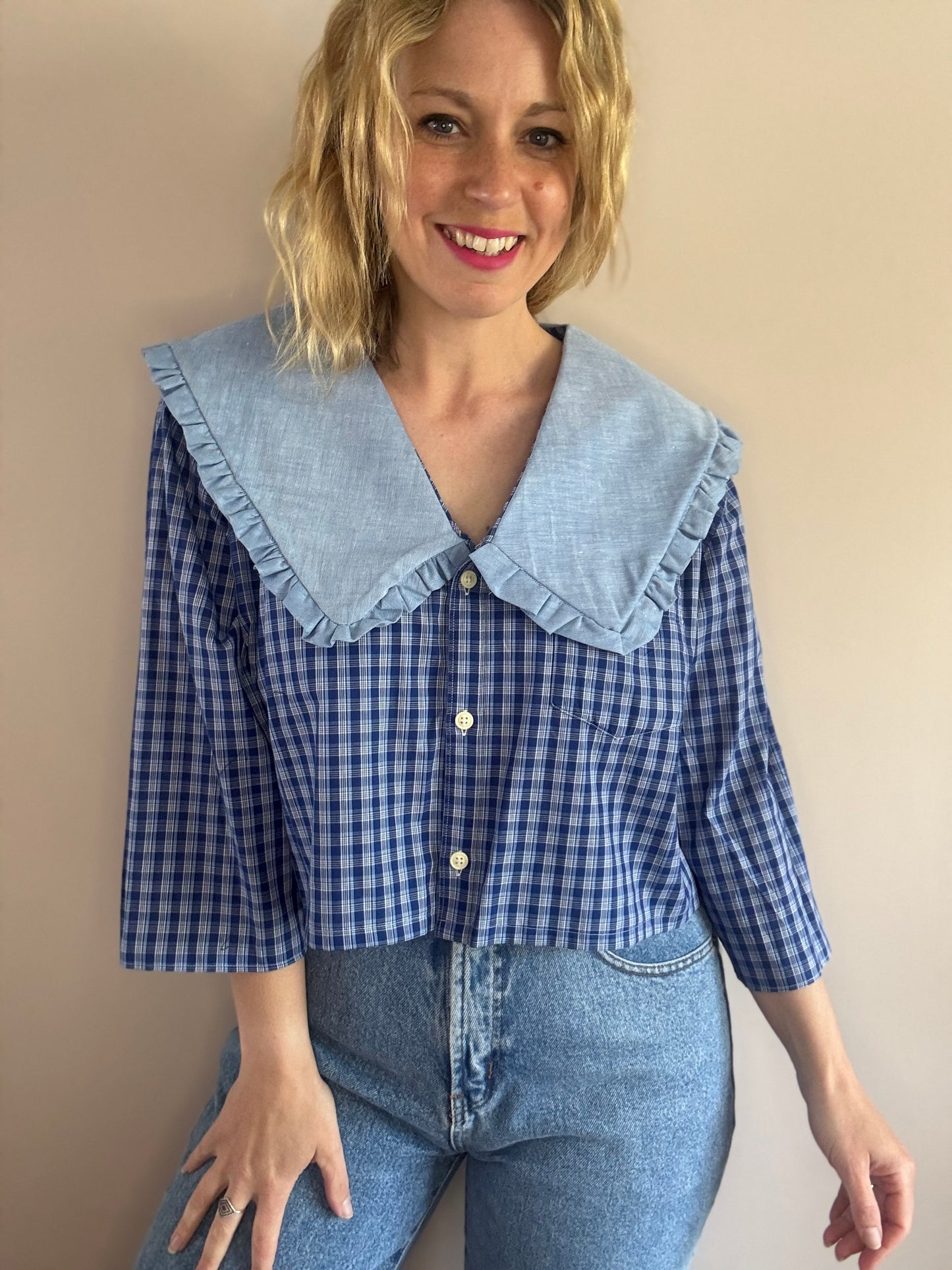 Reworked blue check shirt