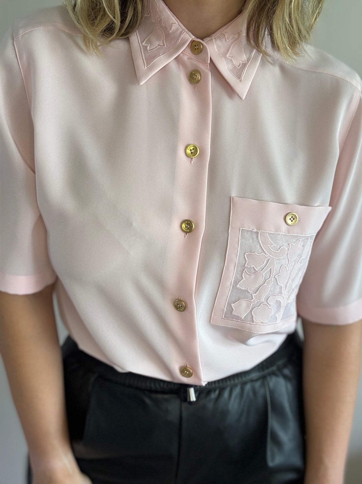 Vintage pastel pink blouse with gold buttons