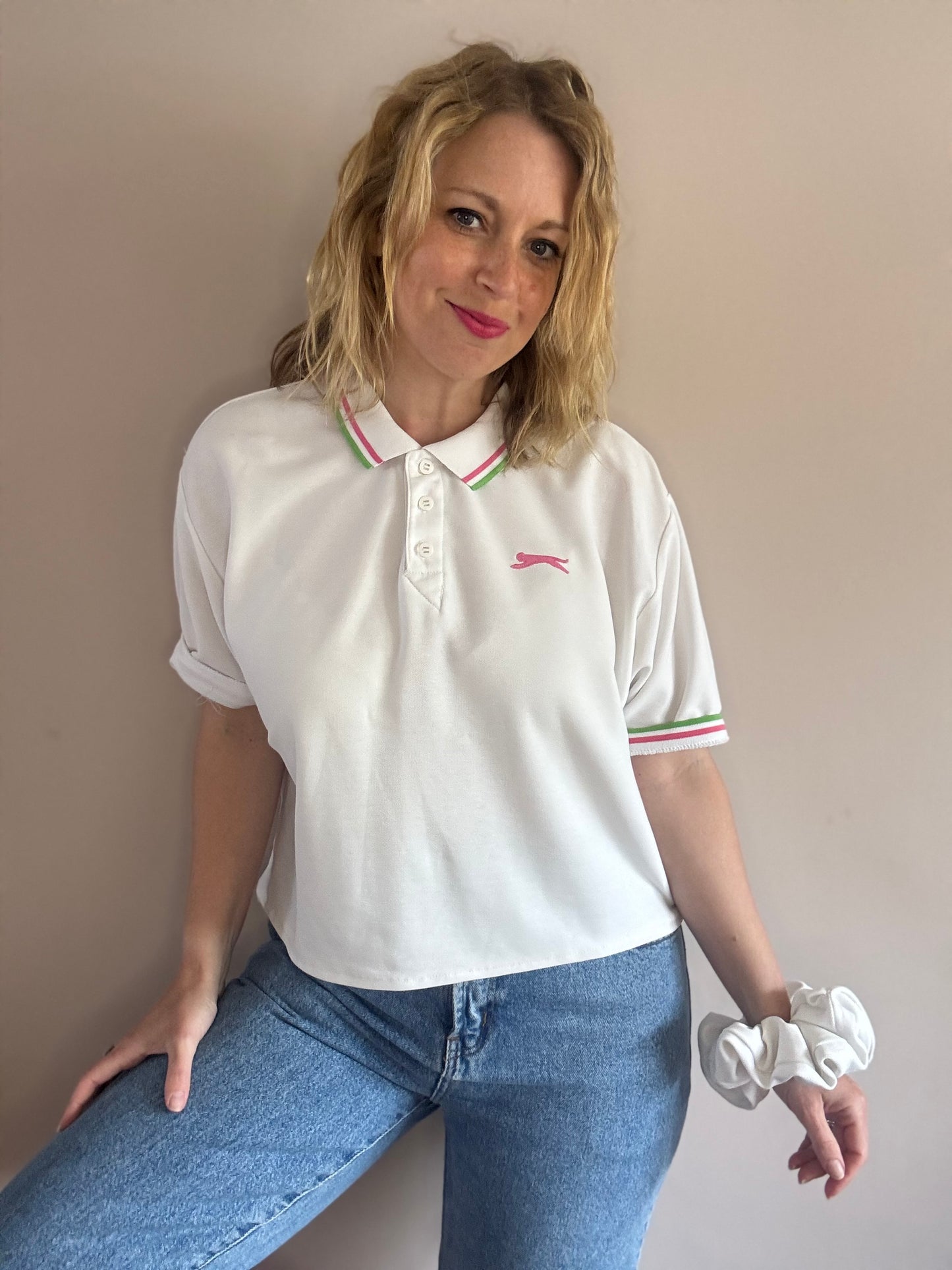 Reworked polo shirt with matching scrunchie