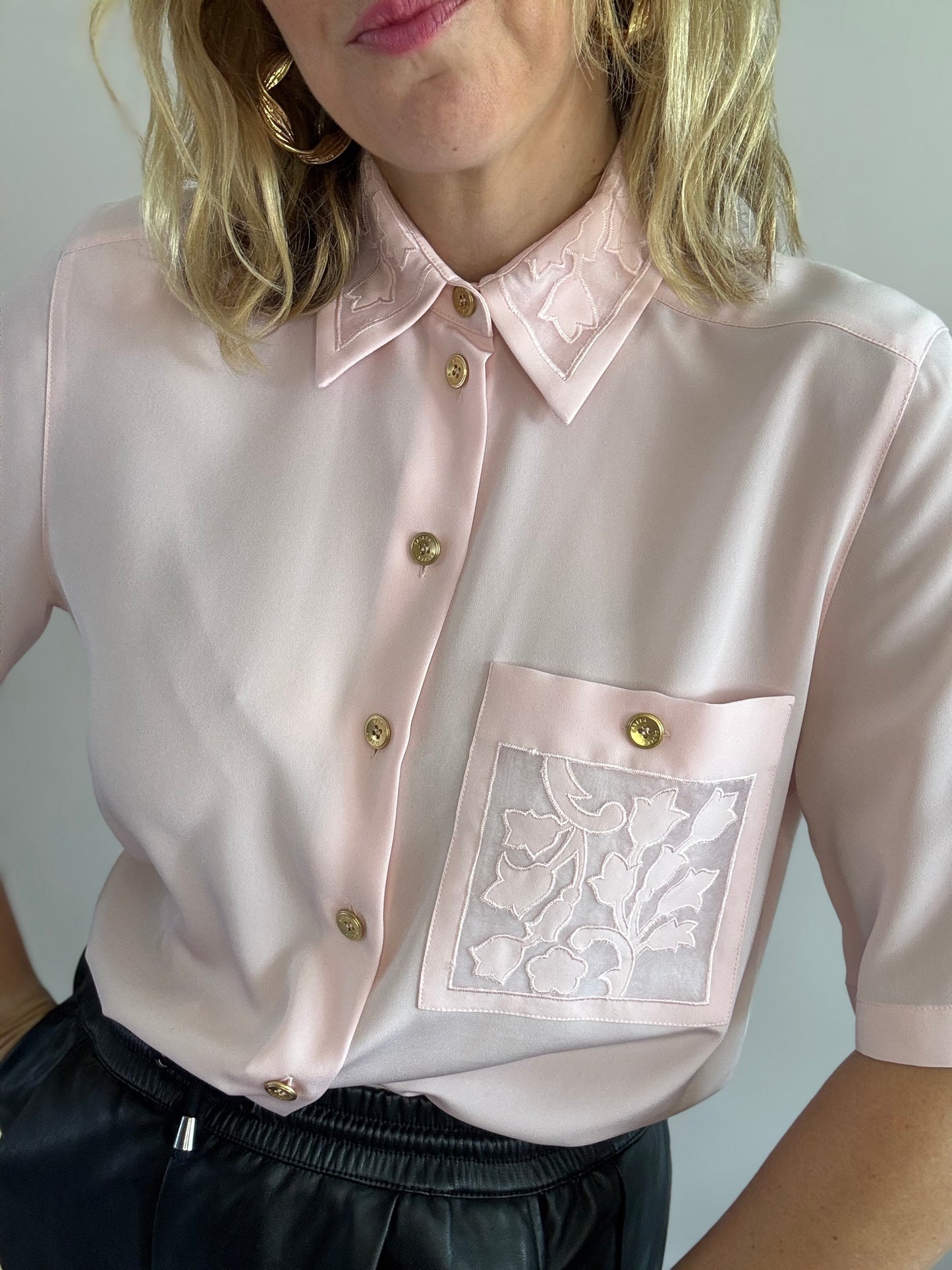 Vintage pastel pink blouse with gold buttons