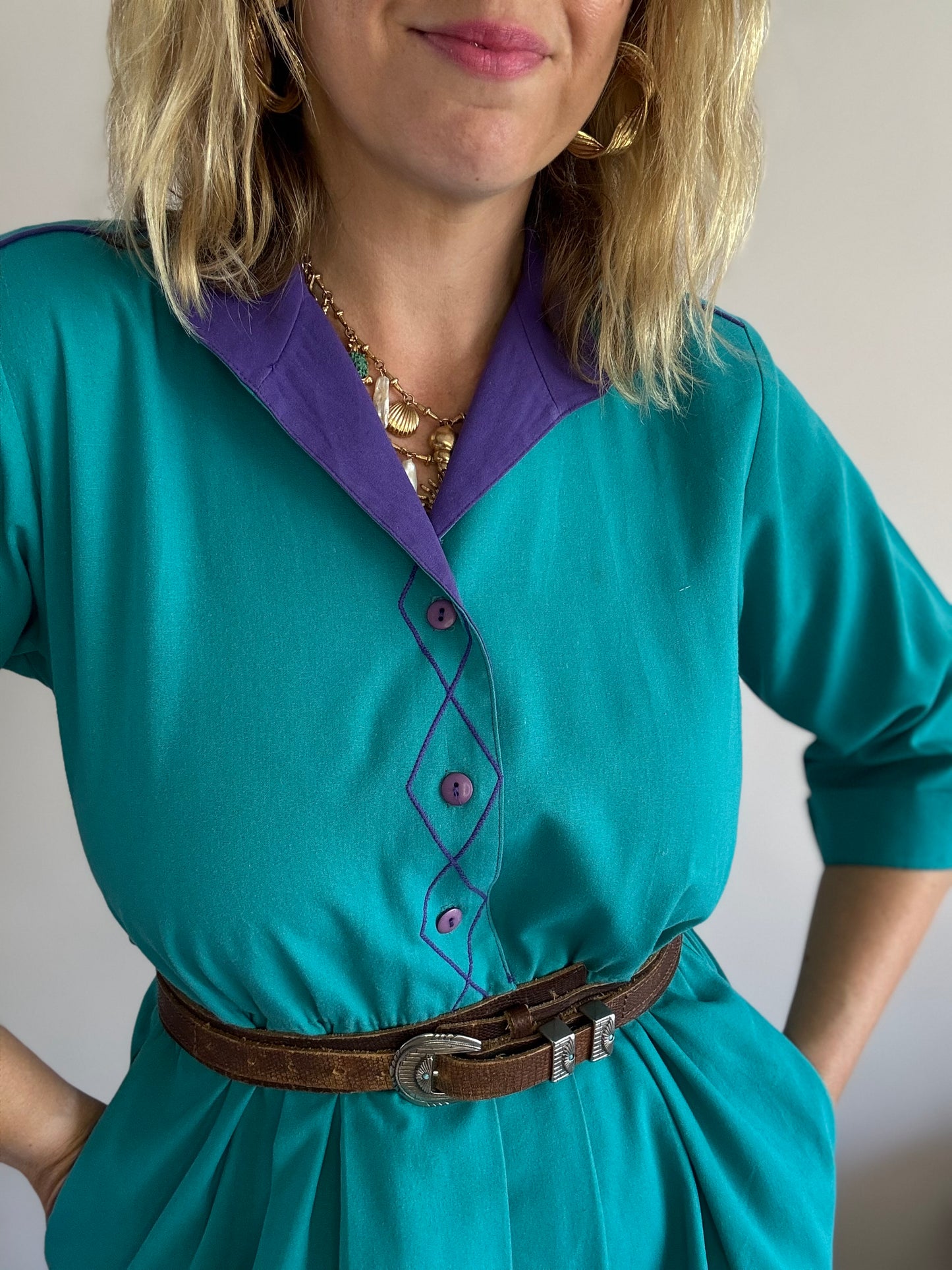 Vintage 1980s teal dress