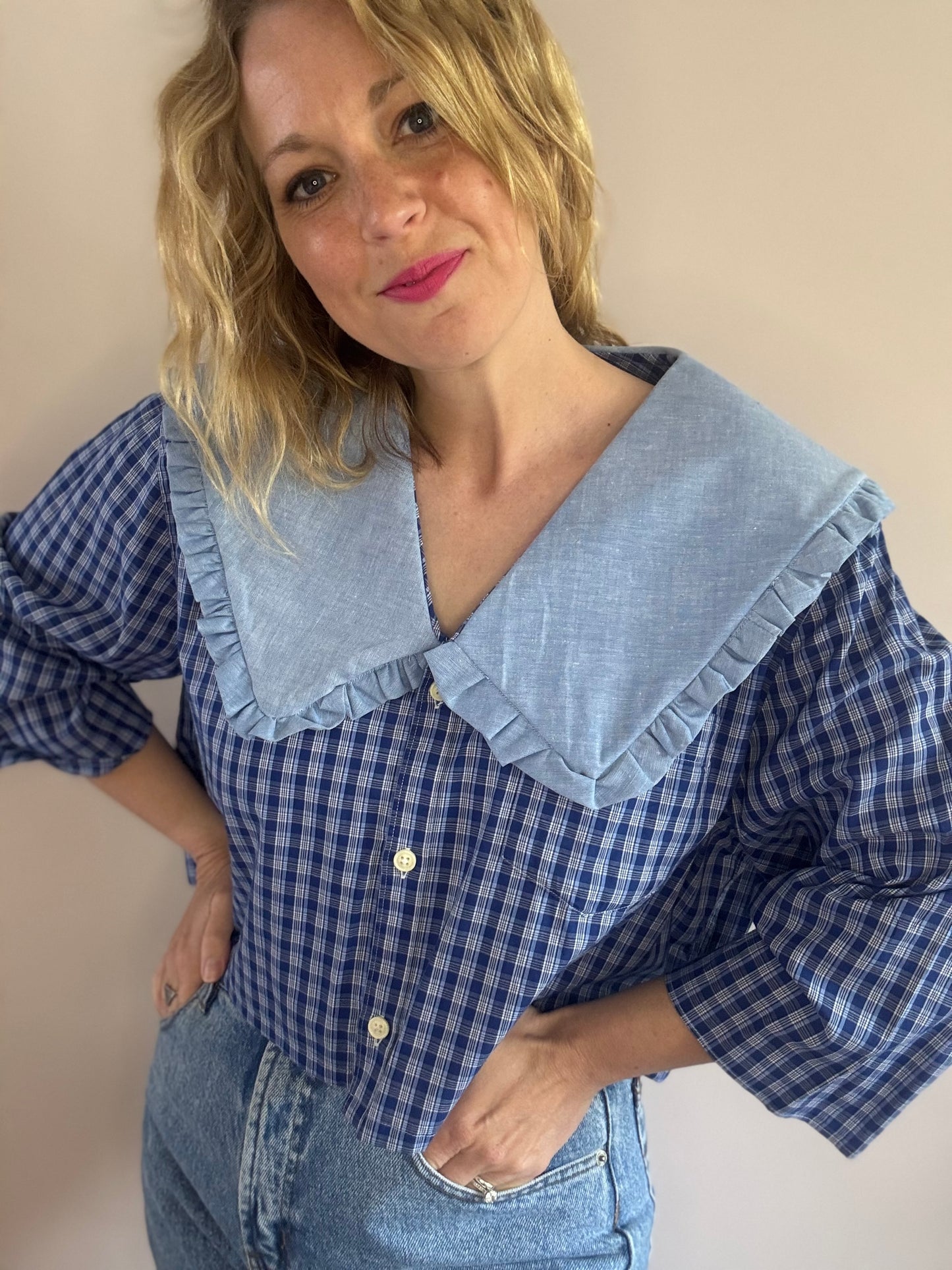 Reworked blue check shirt