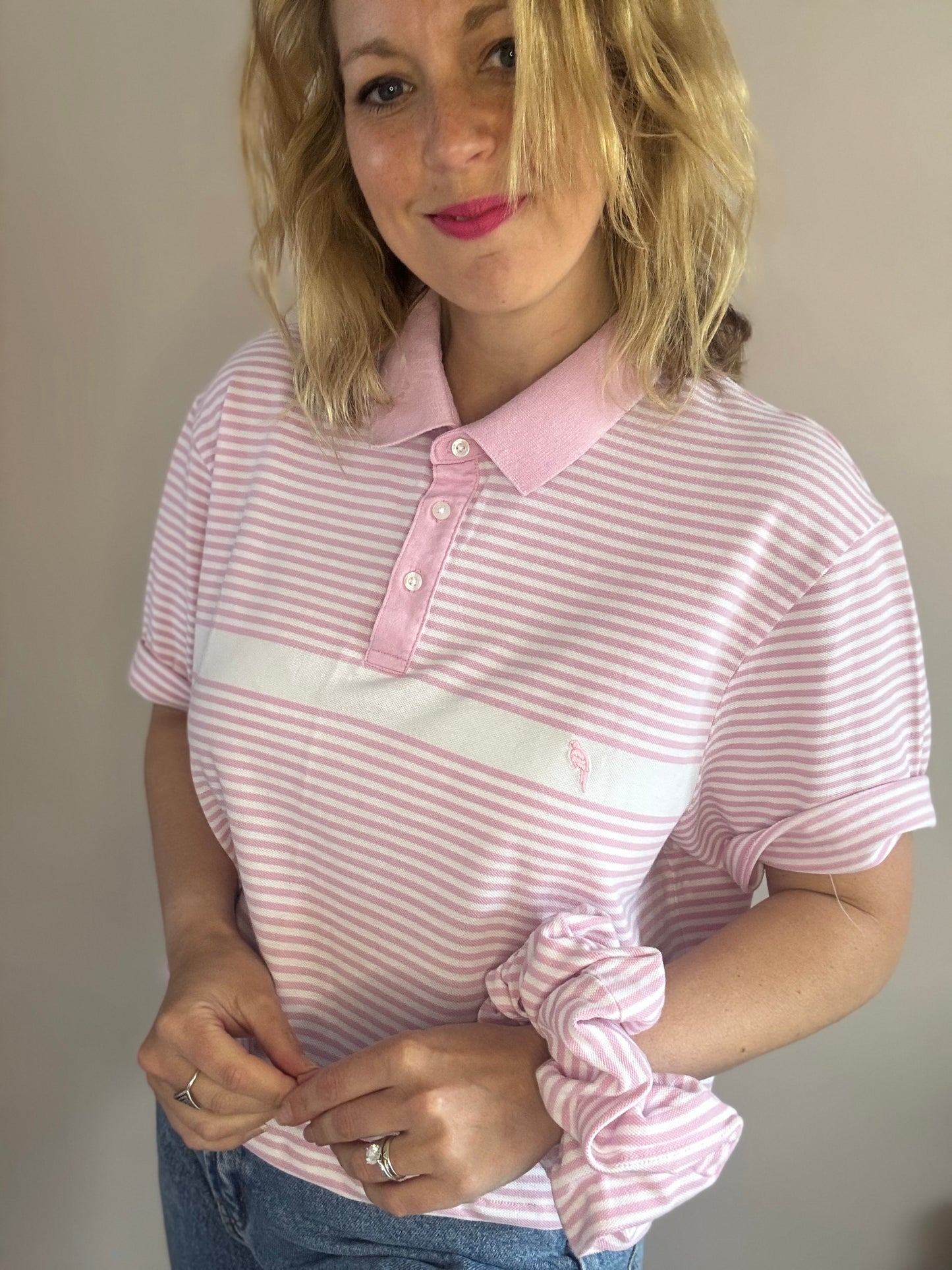 Reworked polo shirt with matching scrunchie