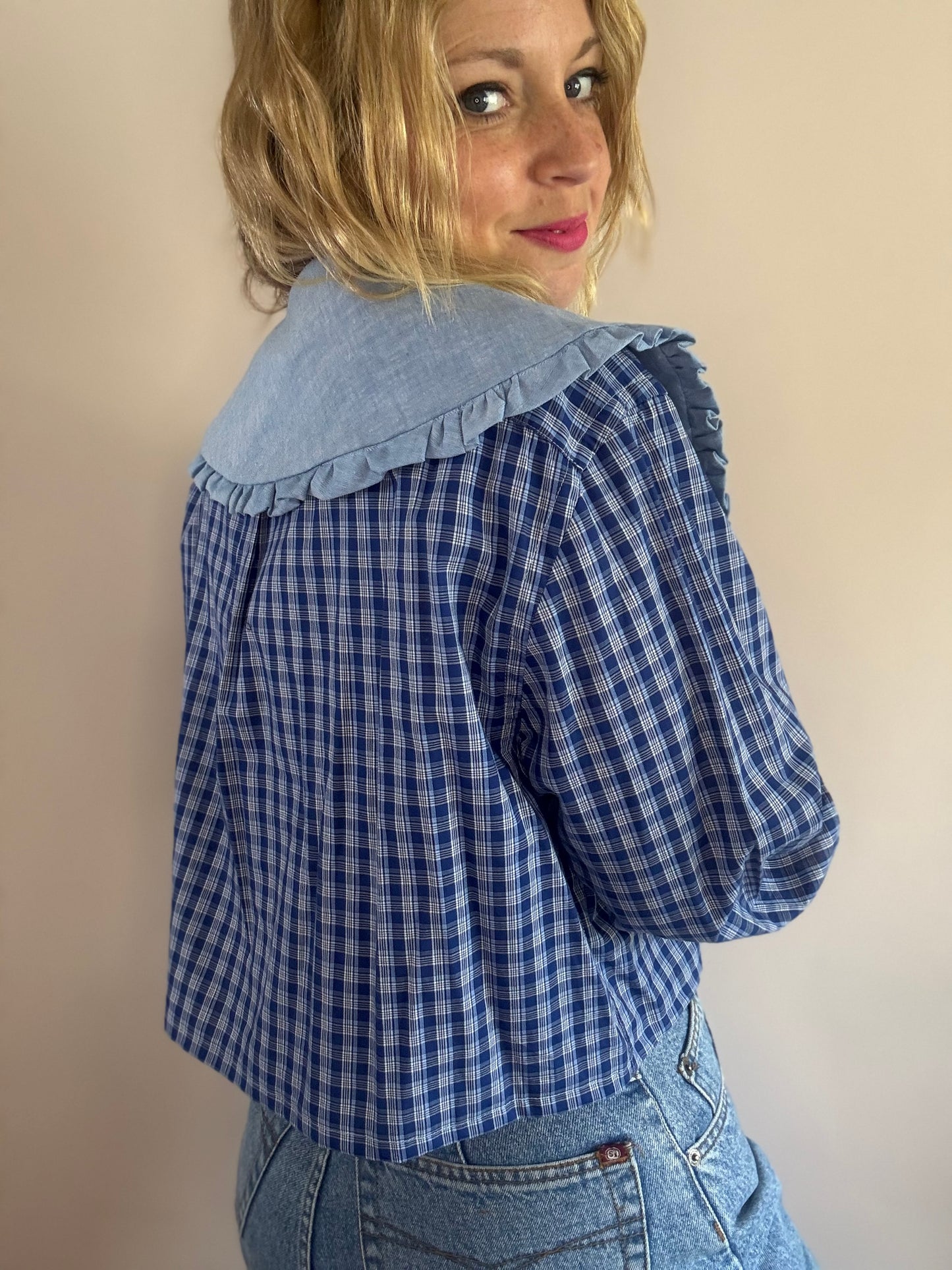 Reworked blue check shirt