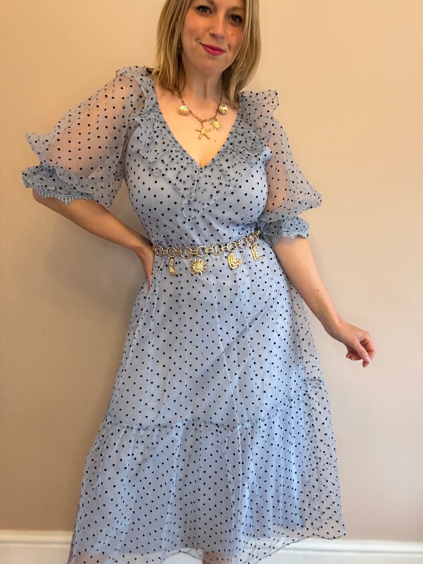 Polka dot baby blue dress