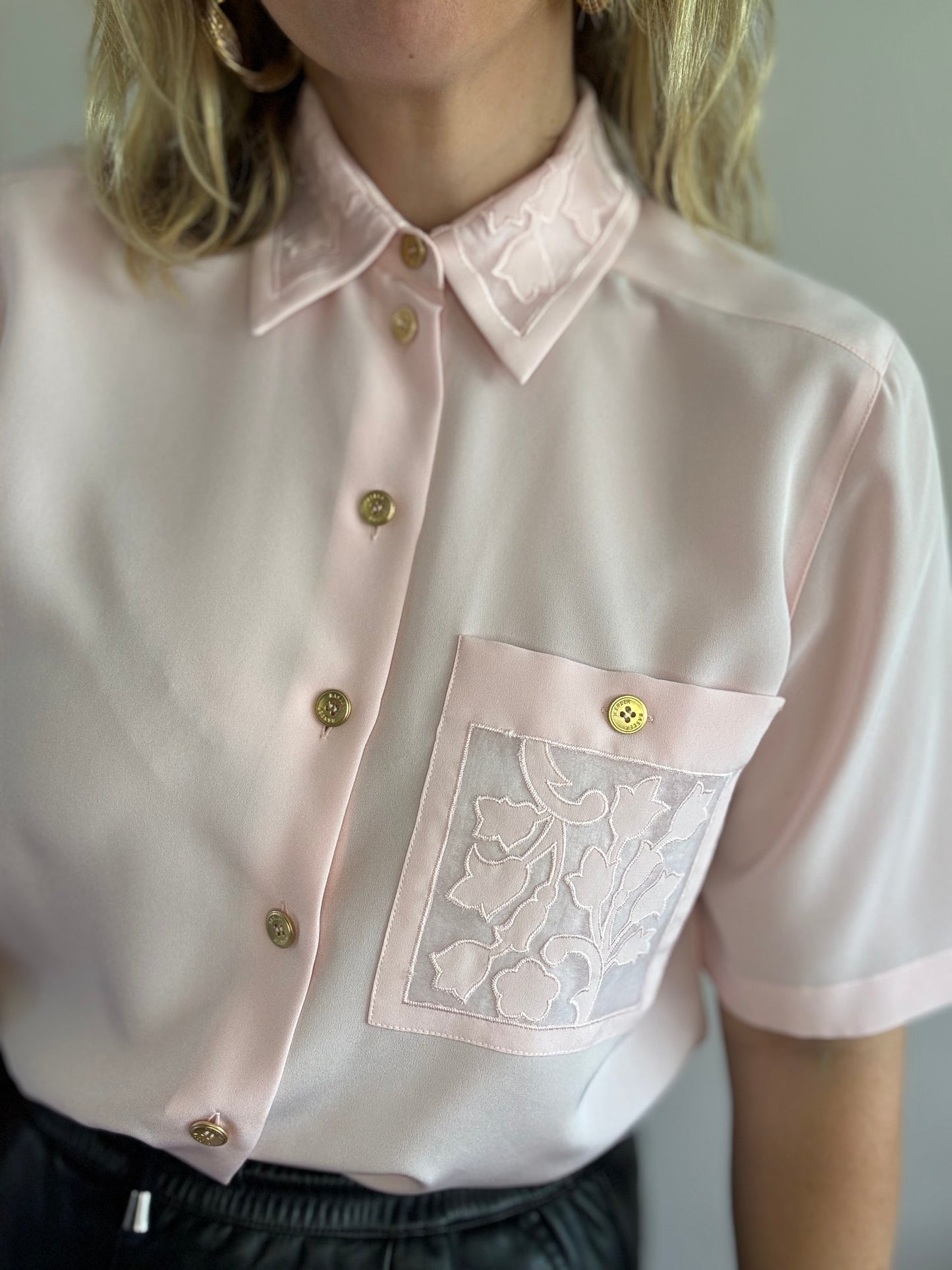 Vintage pastel pink blouse with gold buttons