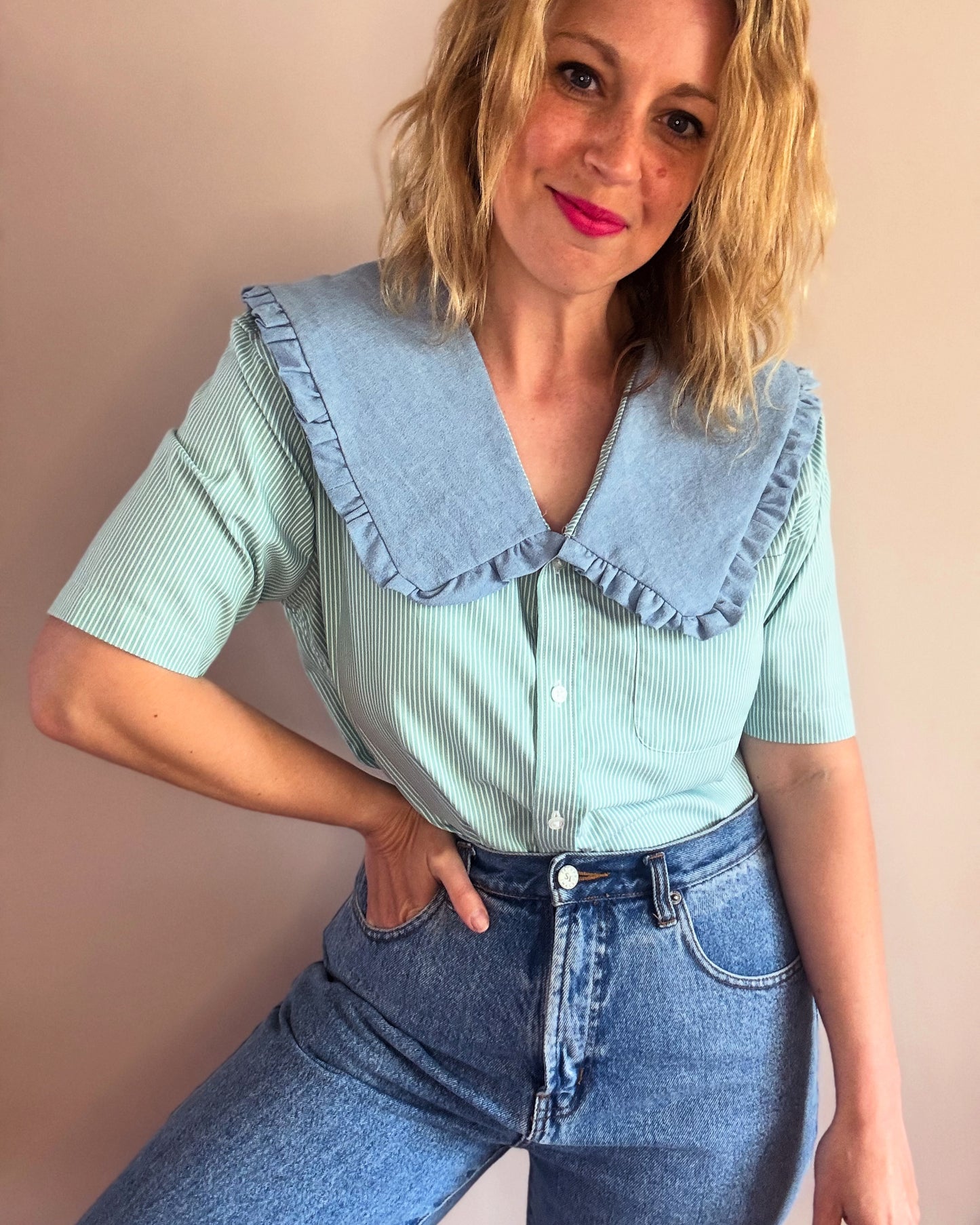 Reworked shirt with statement collar