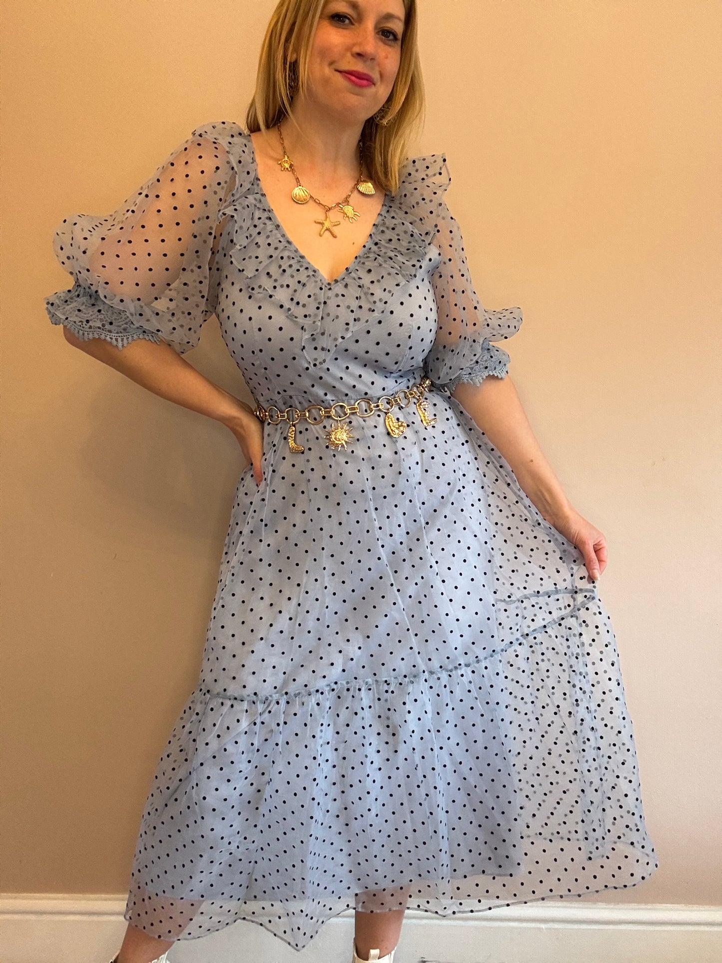 Polka dot baby blue dress