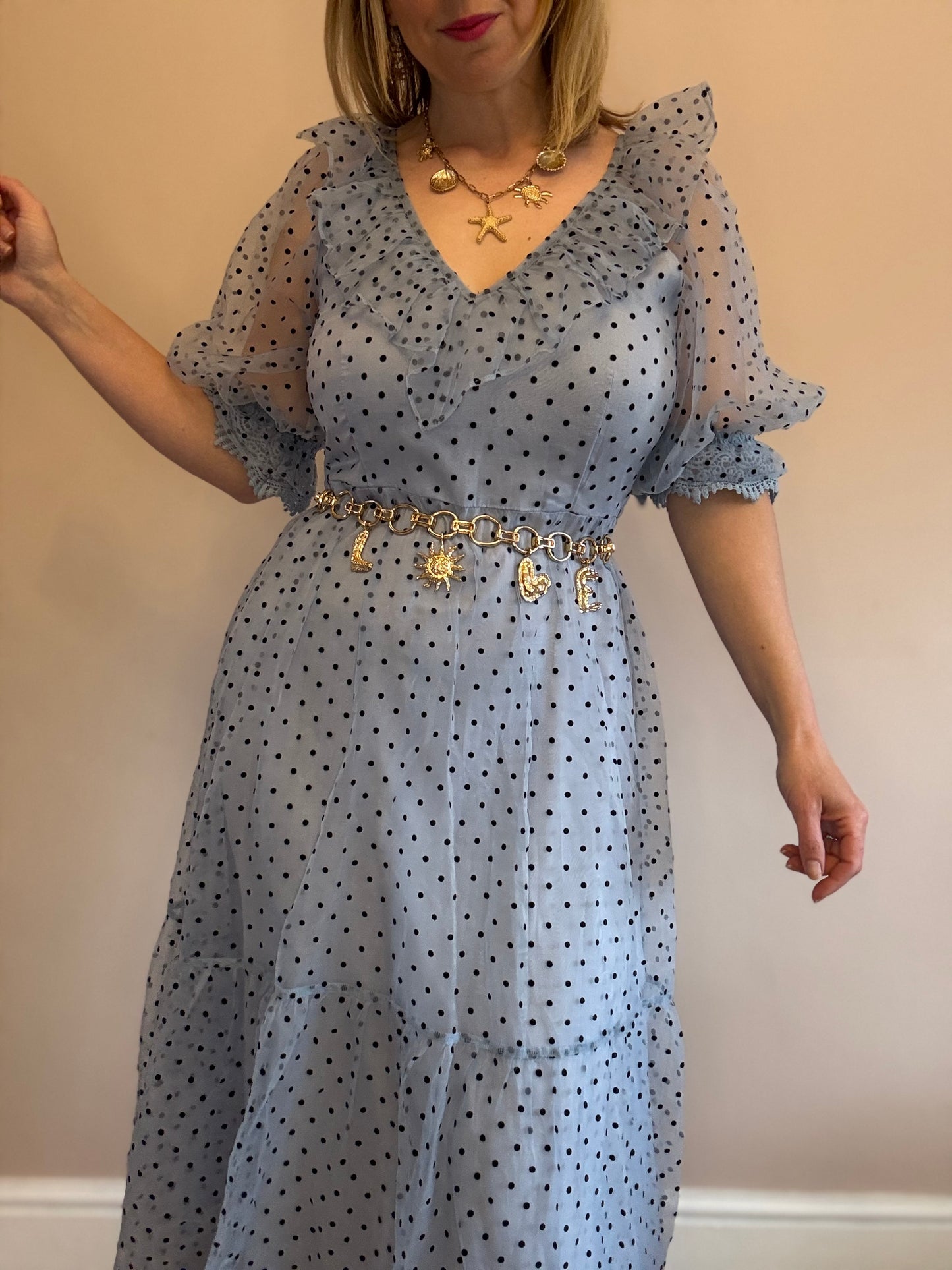 Polka dot baby blue dress