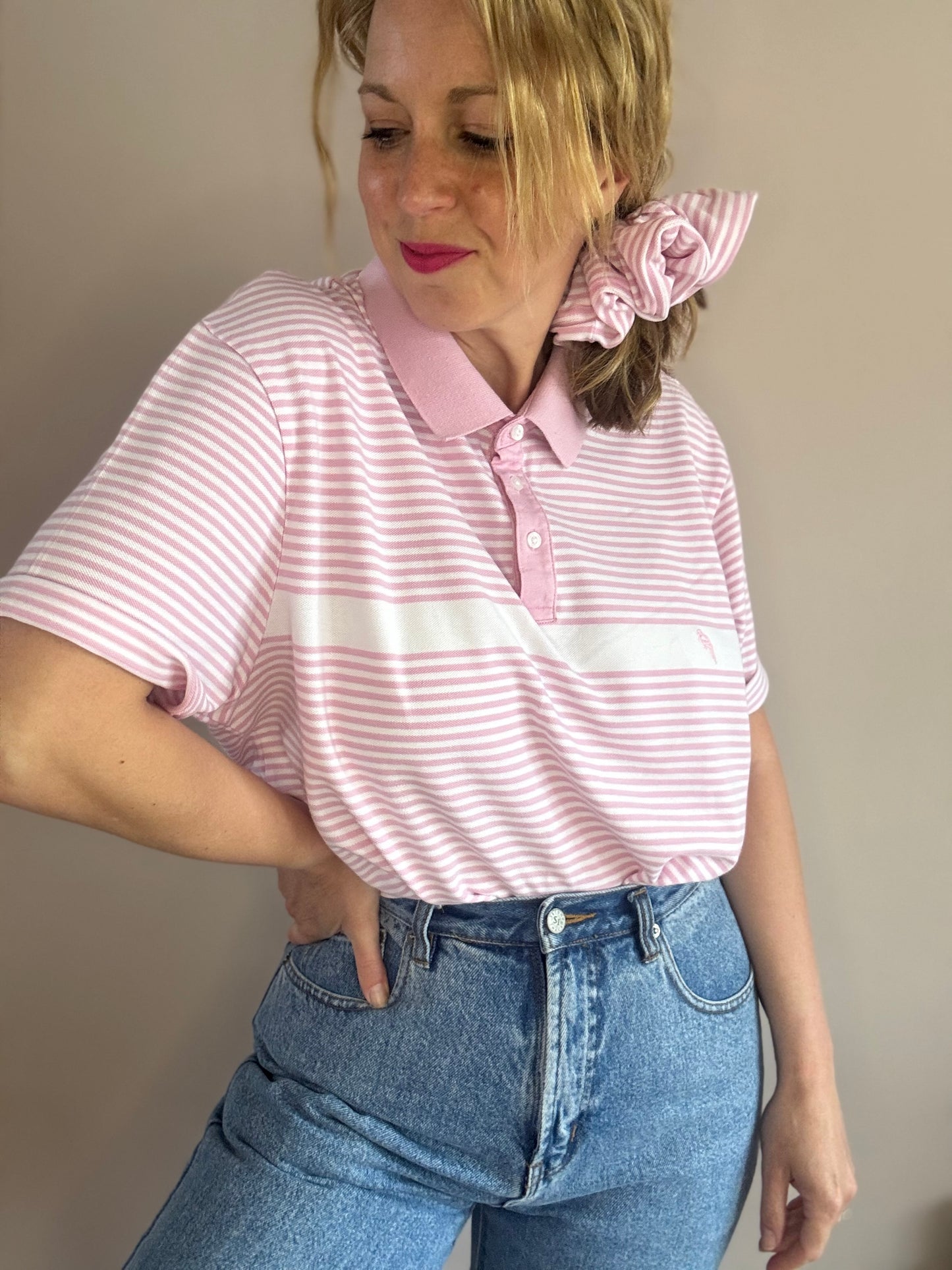 Reworked polo shirt with matching scrunchie