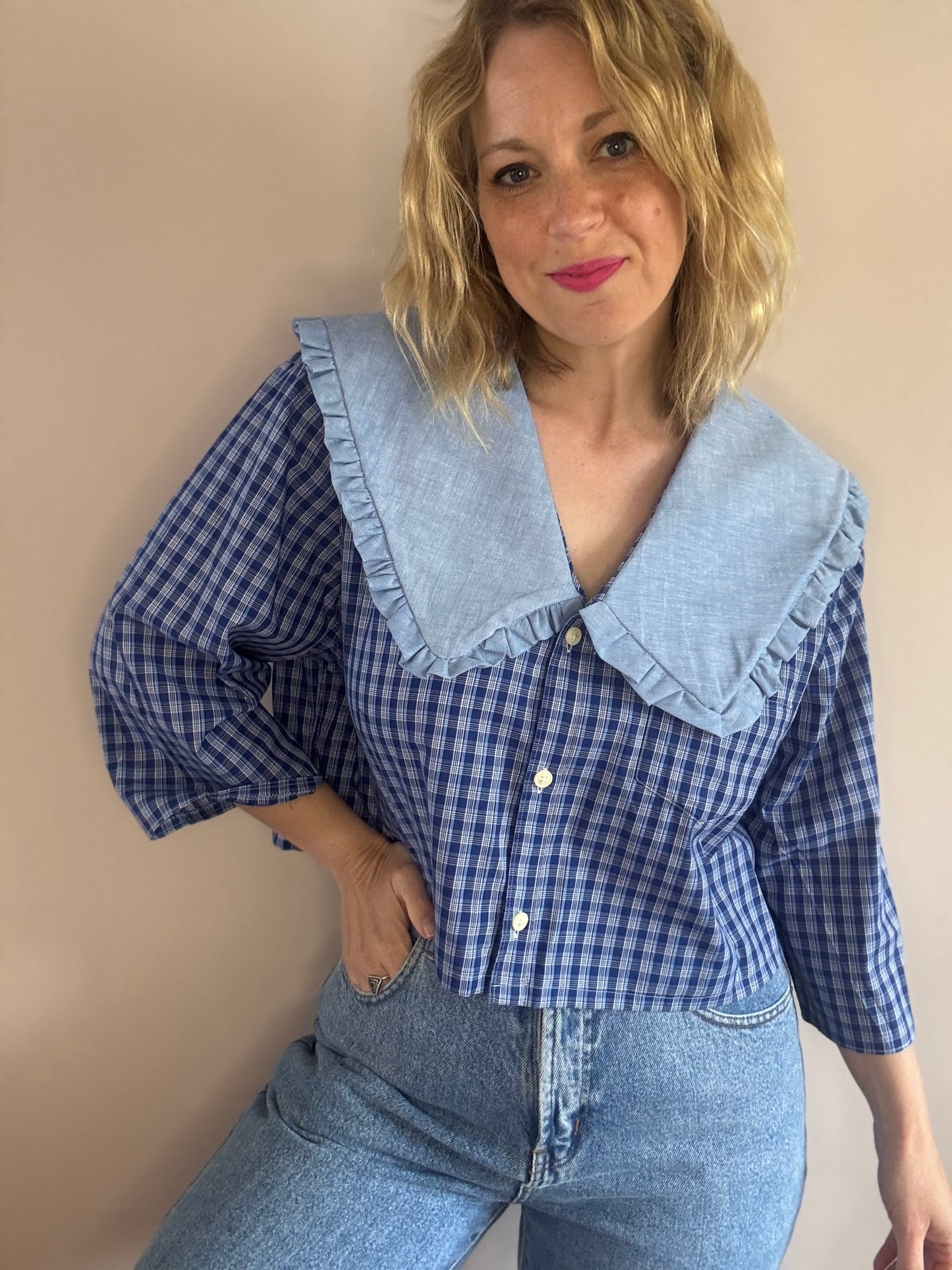 Reworked blue check shirt