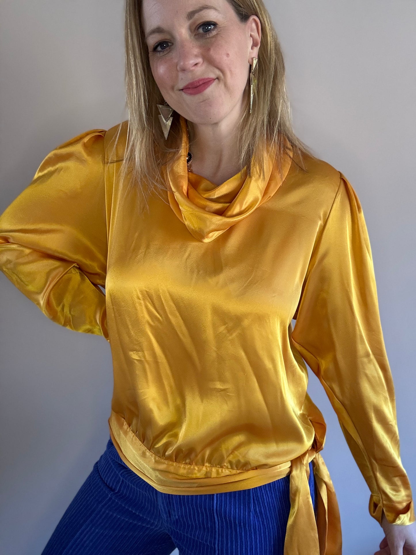Vintage 1980s top with draped collar and side-tie