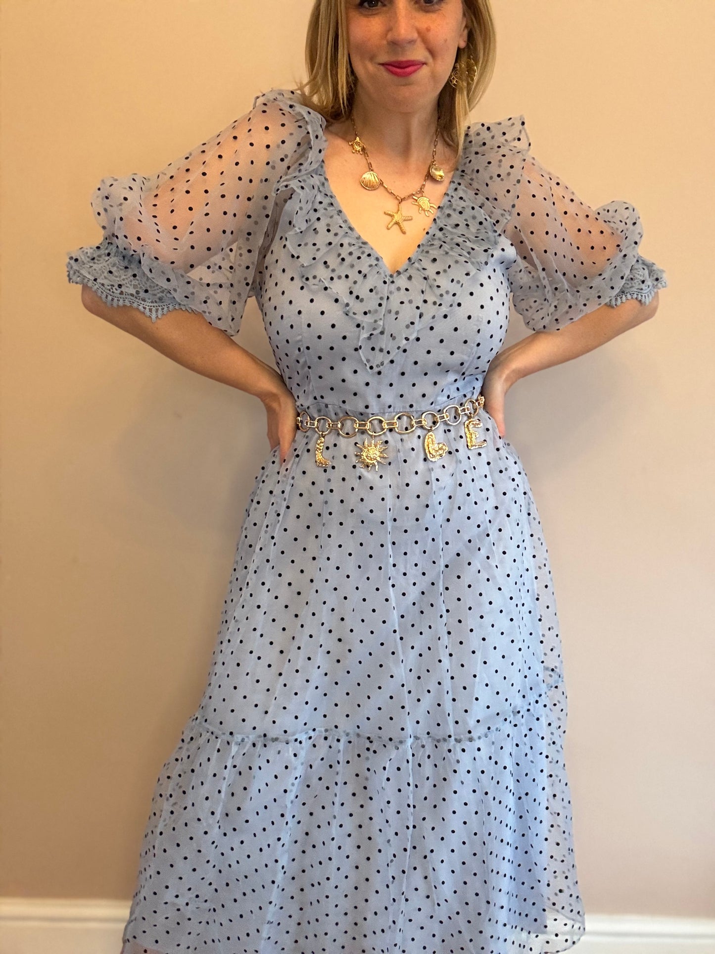 Polka dot baby blue dress
