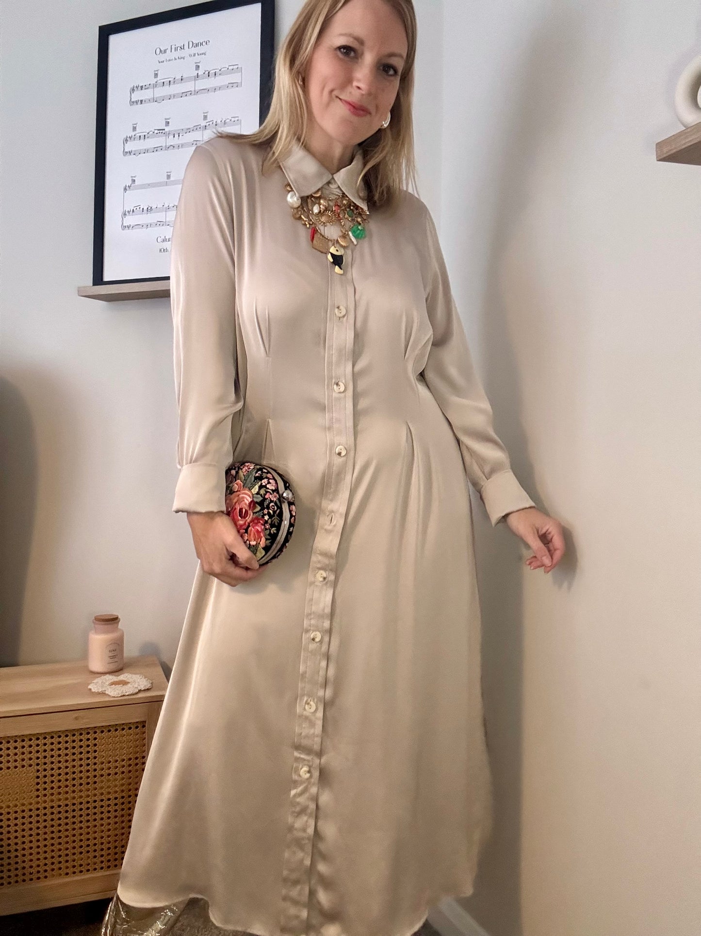 Preloved ‘oyster’ satin shirt dress