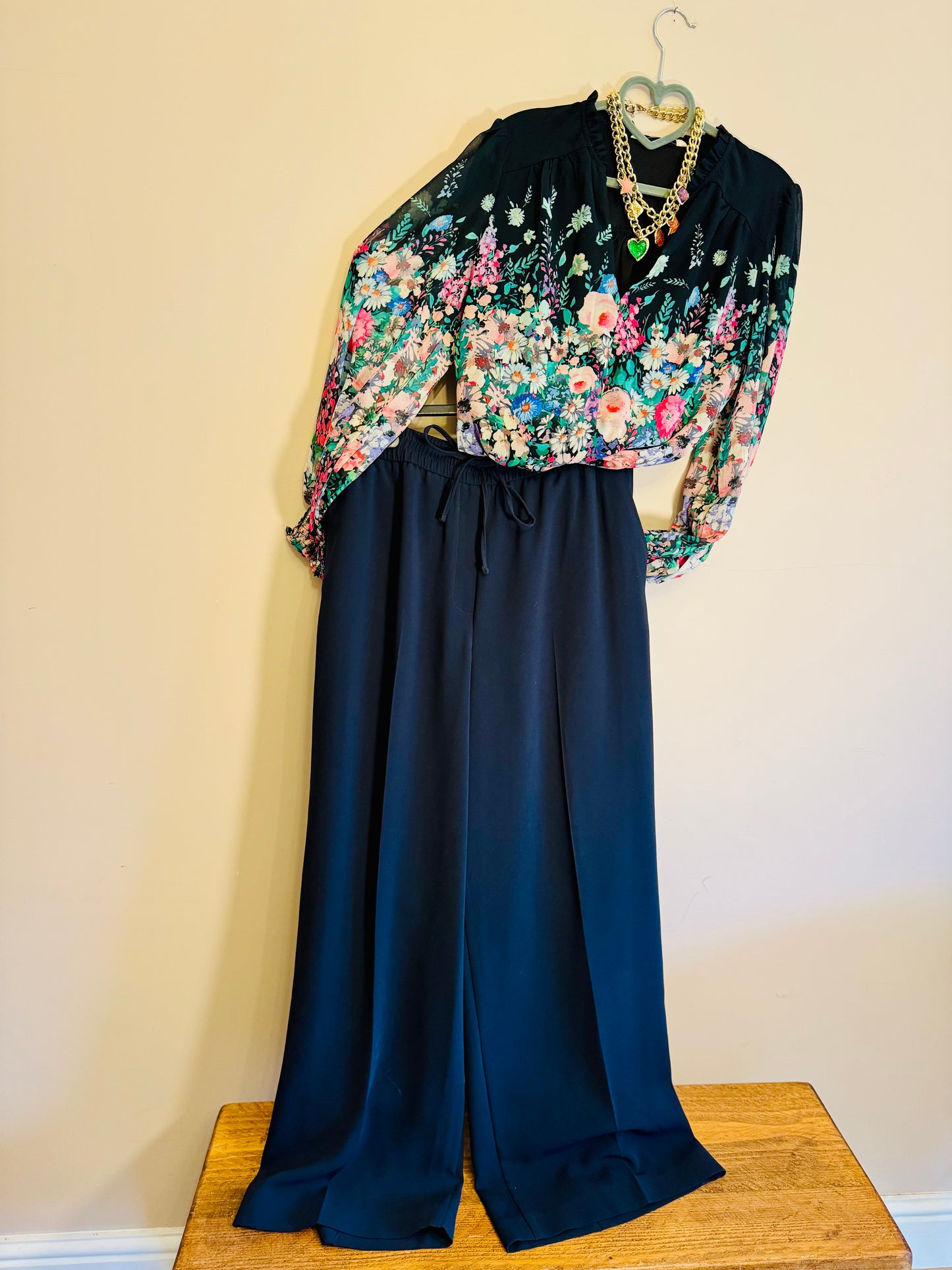 Wide leg navy trousers