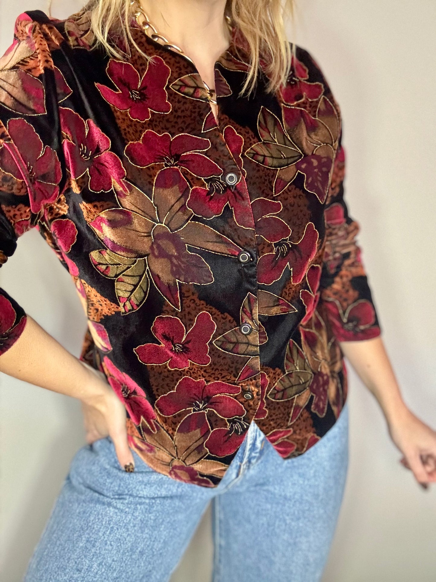 Vintage ‘velvet & leopard’ blouse/jacket