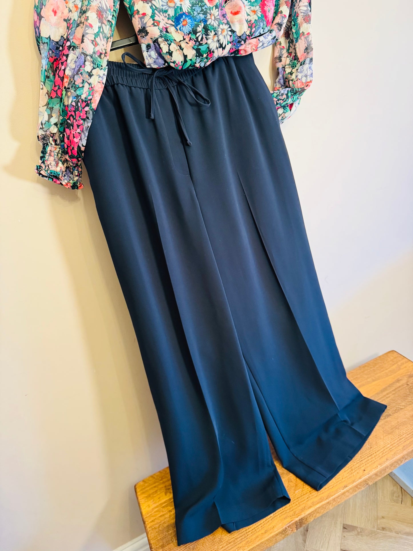 Wide leg navy trousers
