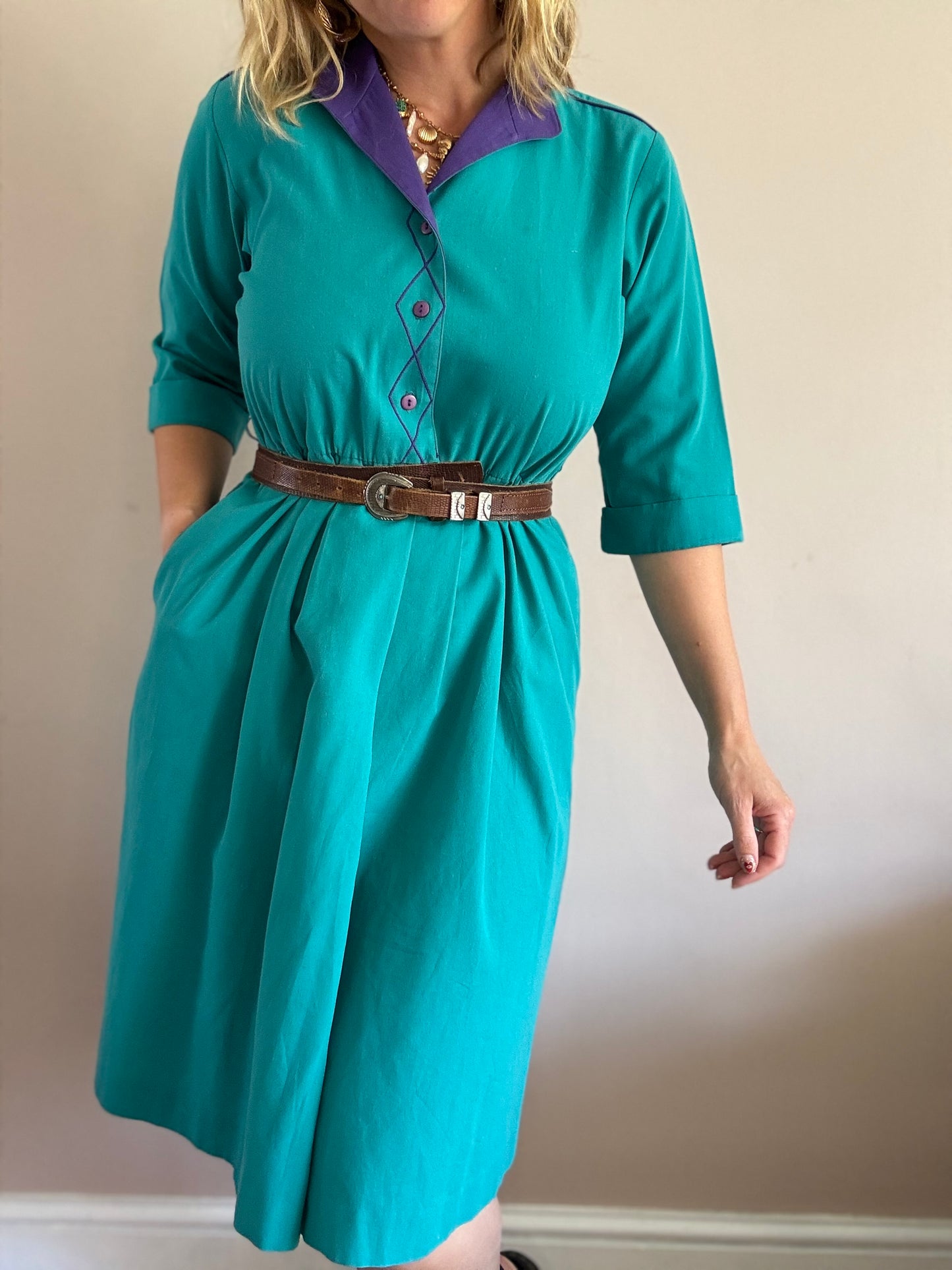 Vintage 1980s teal dress