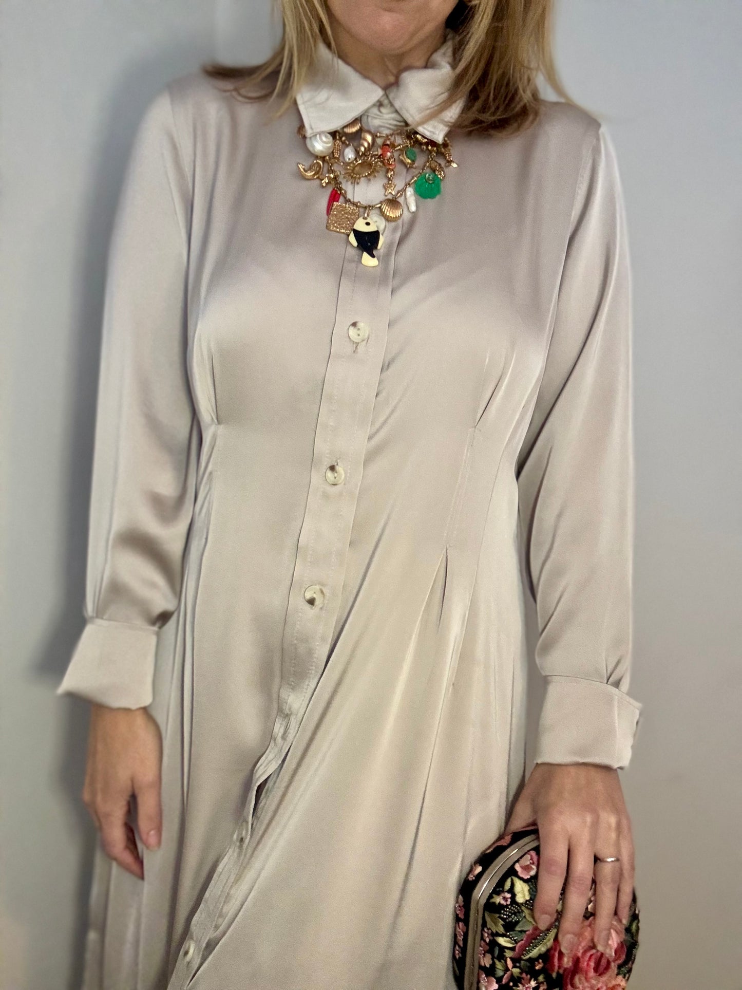 Preloved ‘oyster’ satin shirt dress