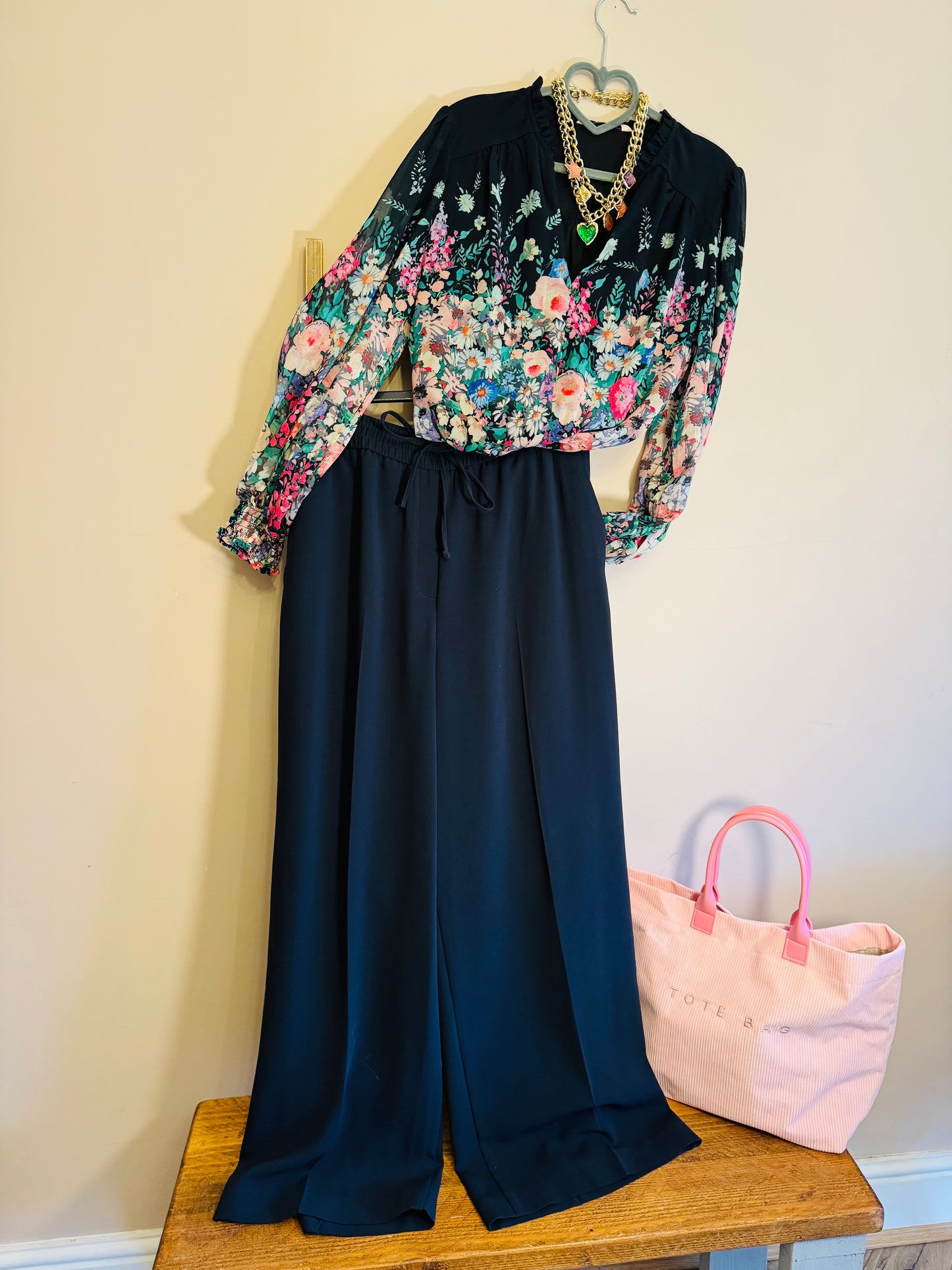 Wide leg navy trousers