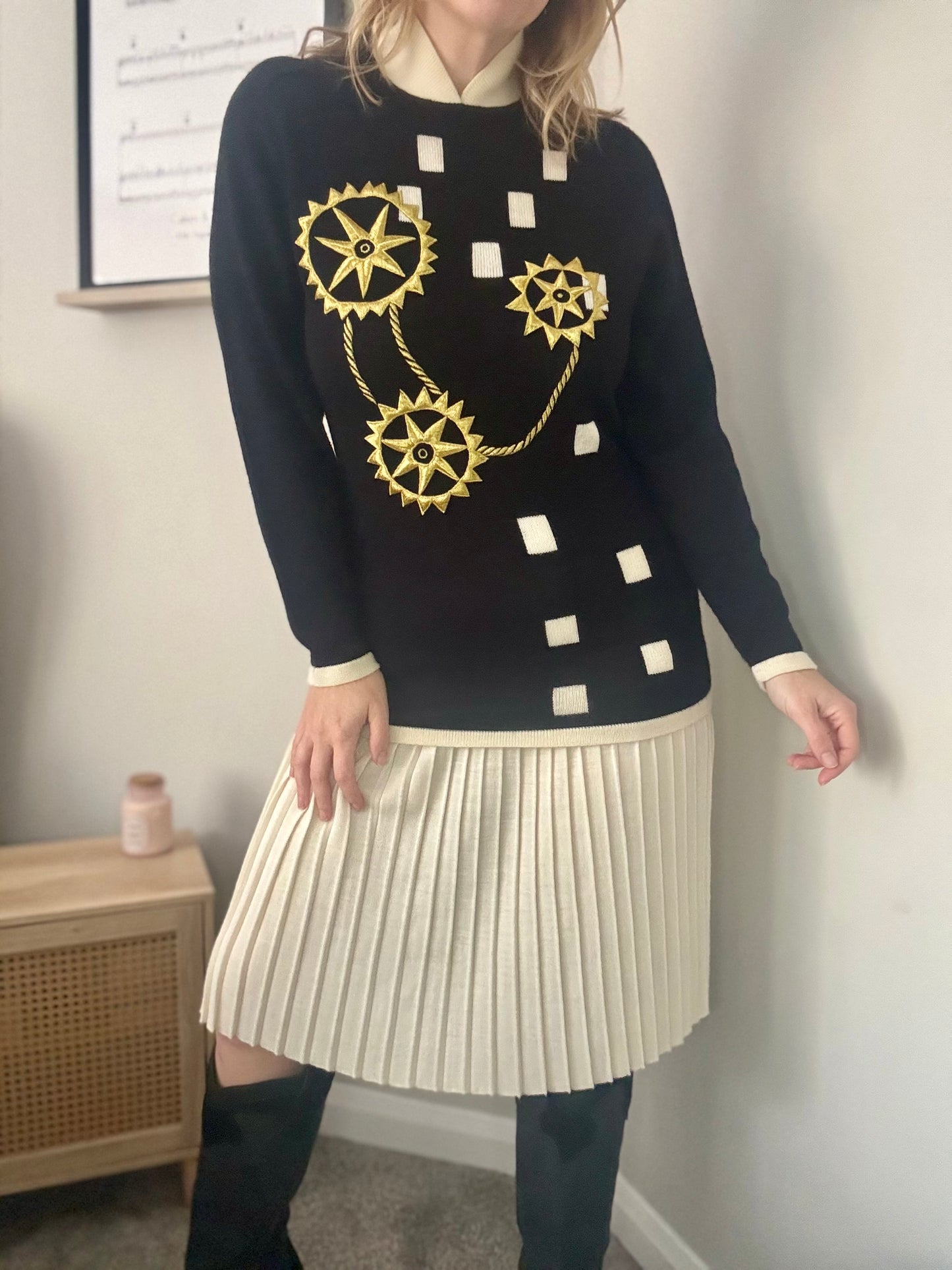 Vintage ‘gold & pleats’ two piece set