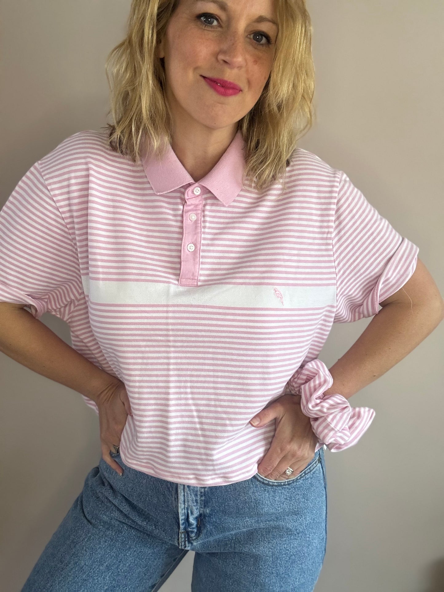 Reworked polo shirt with matching scrunchie