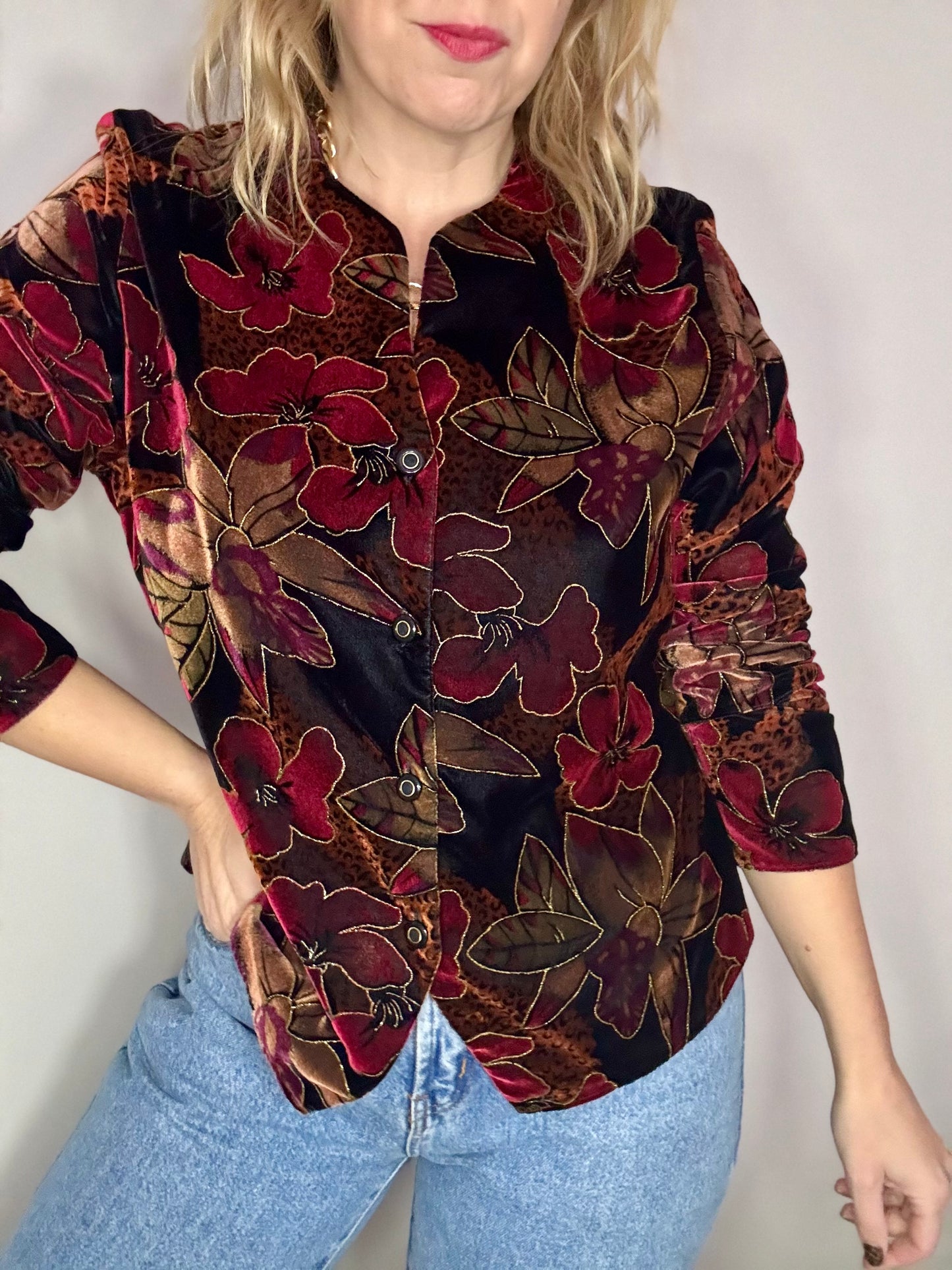 Vintage ‘velvet & leopard’ blouse/jacket