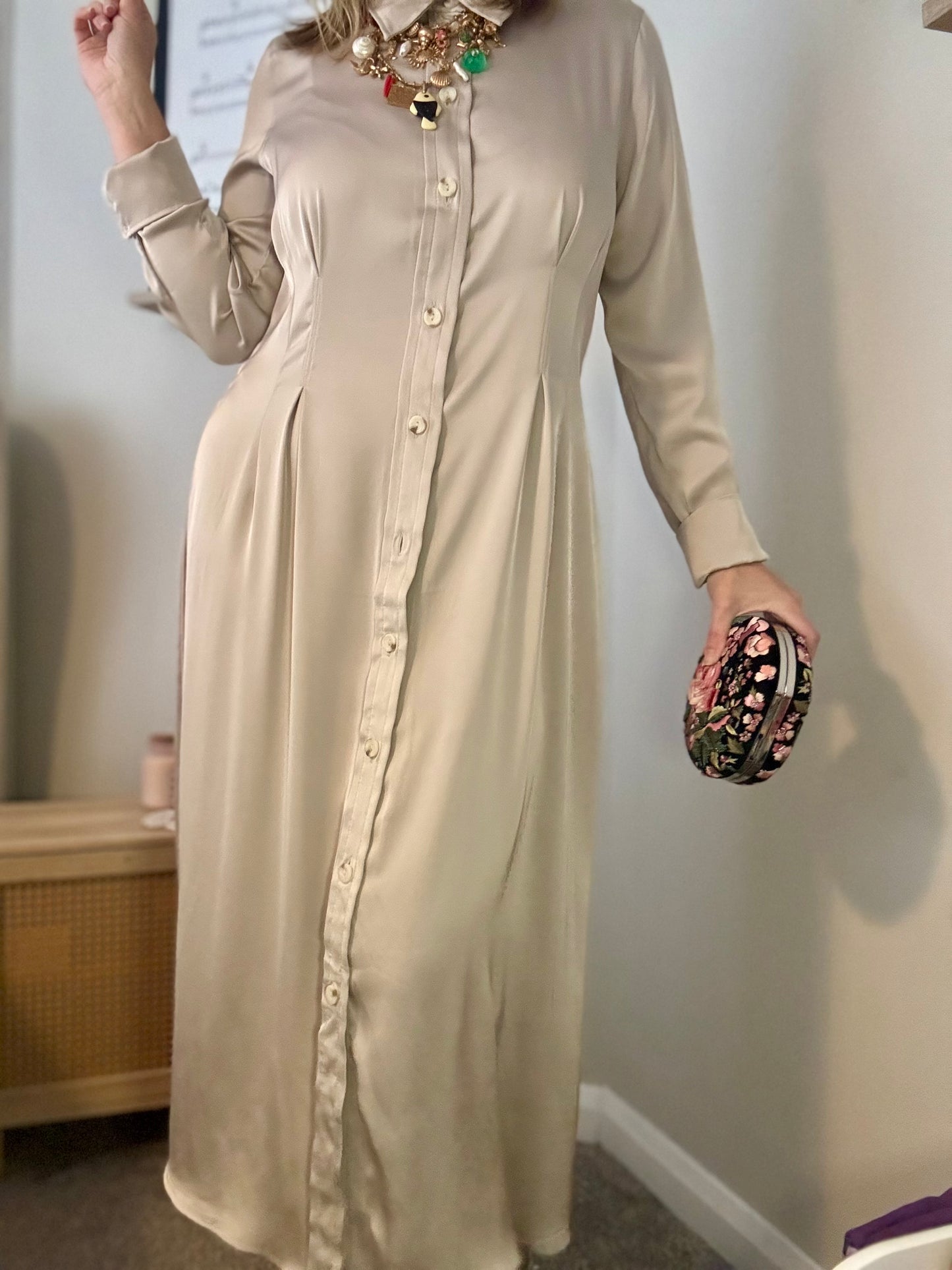 Preloved ‘oyster’ satin shirt dress