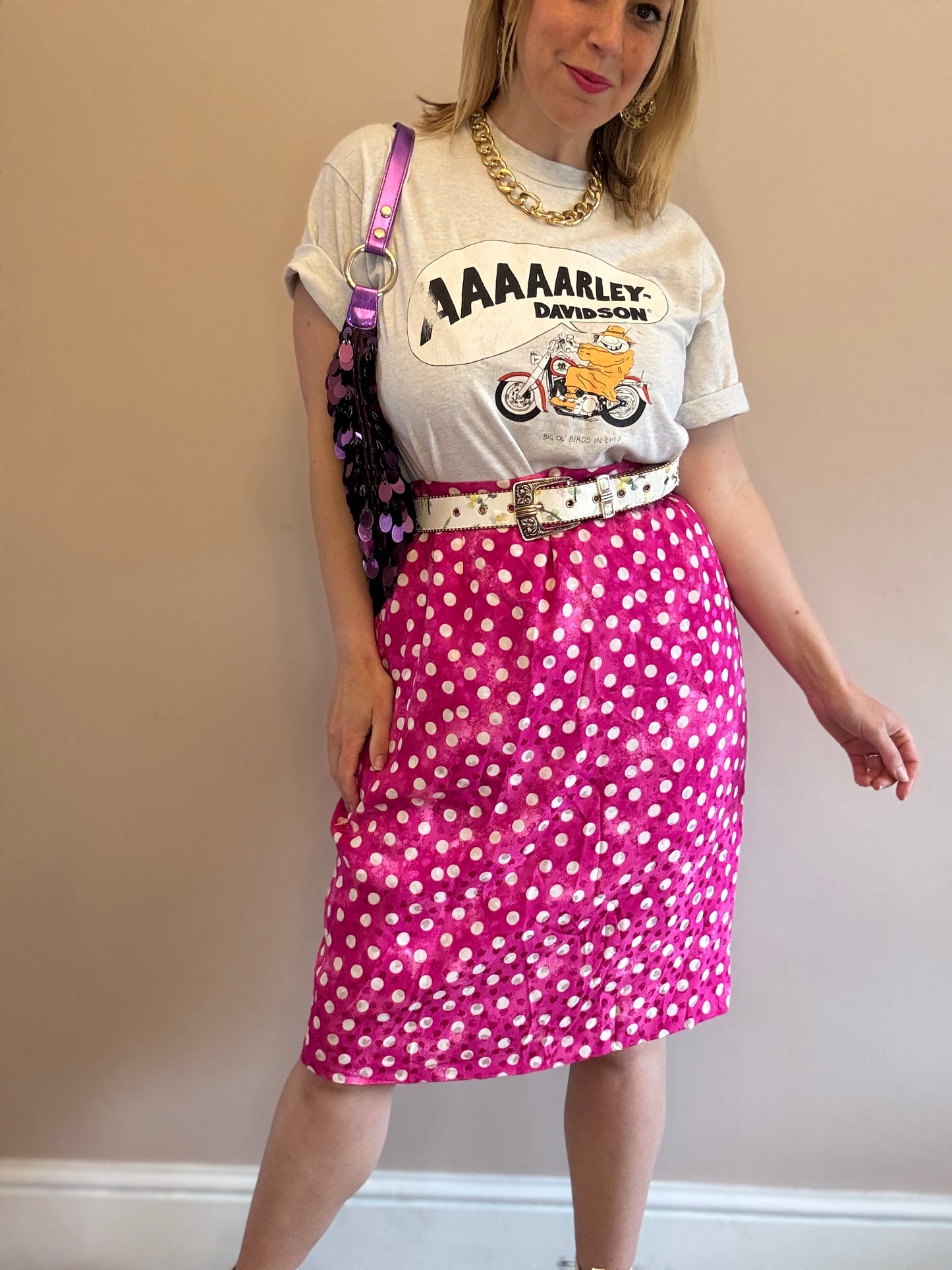 Vintage 1980s pink dots & hearts skirts