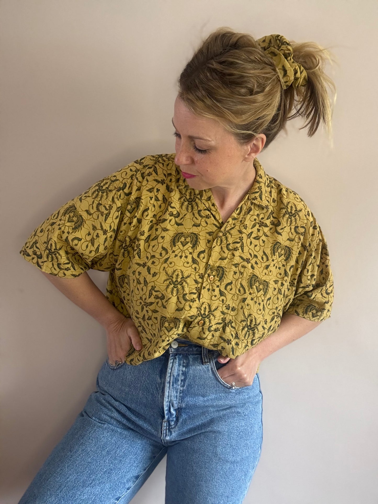 Reworked vintage blouse with matching scrunchie