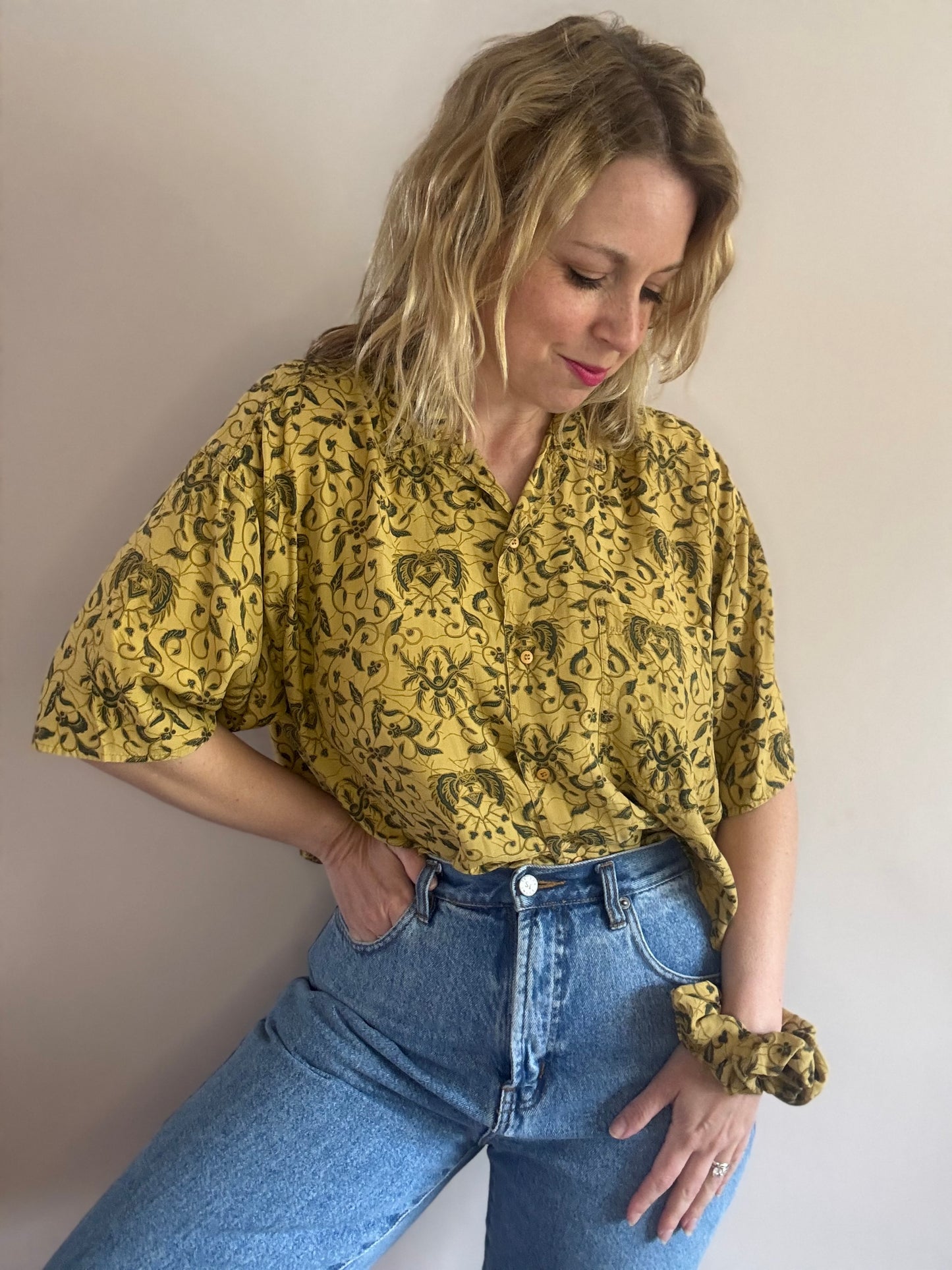 Reworked vintage blouse with matching scrunchie
