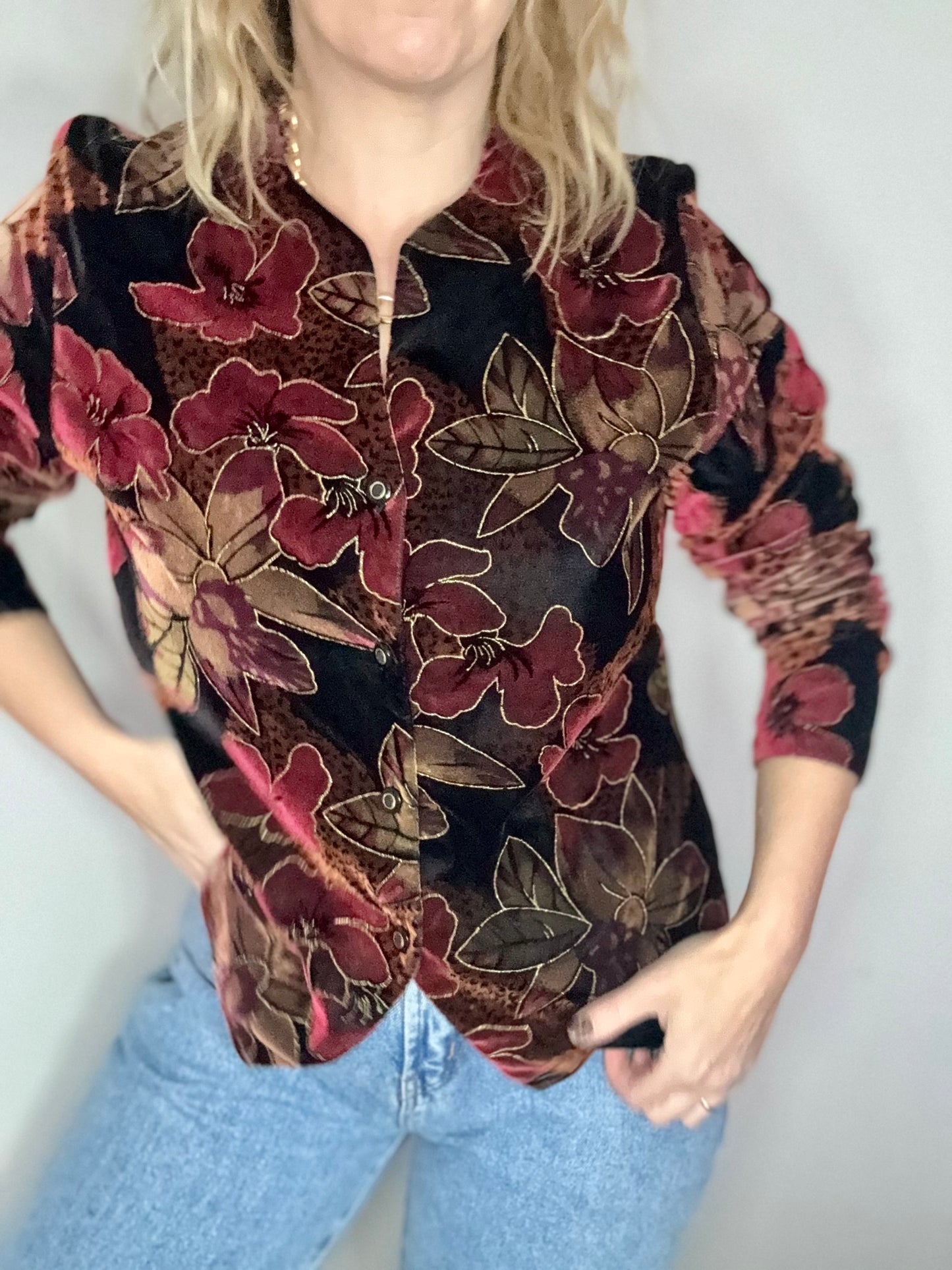 Vintage ‘velvet & leopard’ blouse/jacket