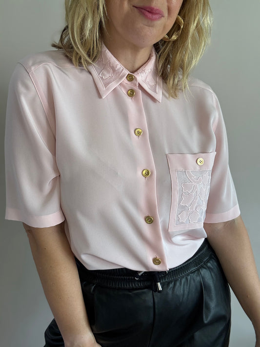 Vintage pastel pink blouse with gold buttons
