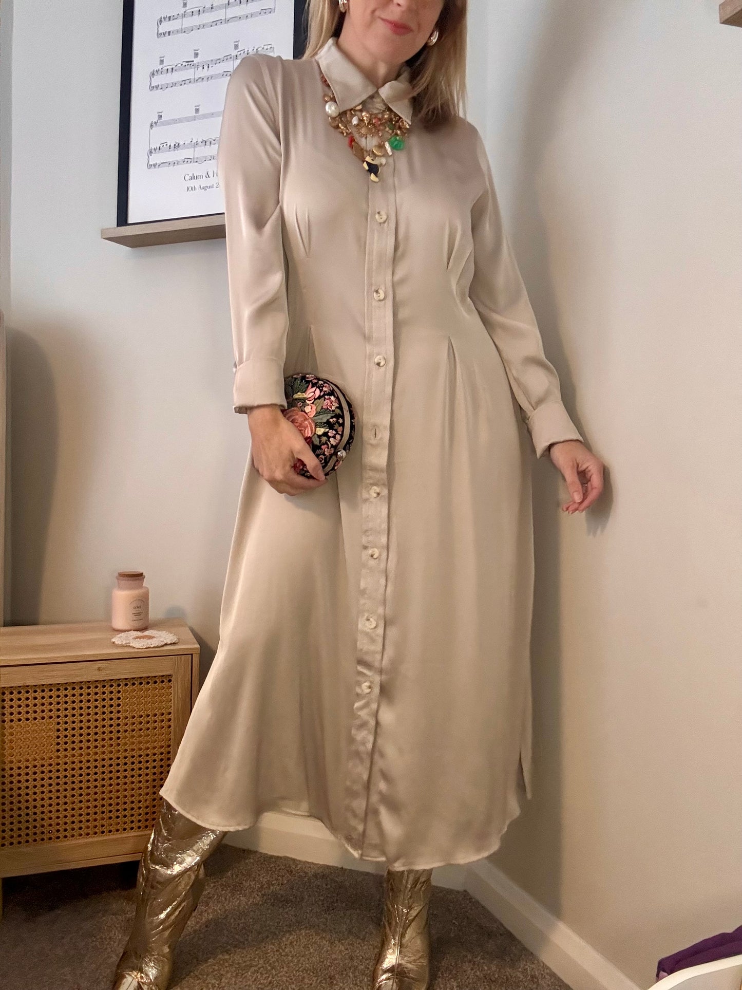 Preloved ‘oyster’ satin shirt dress