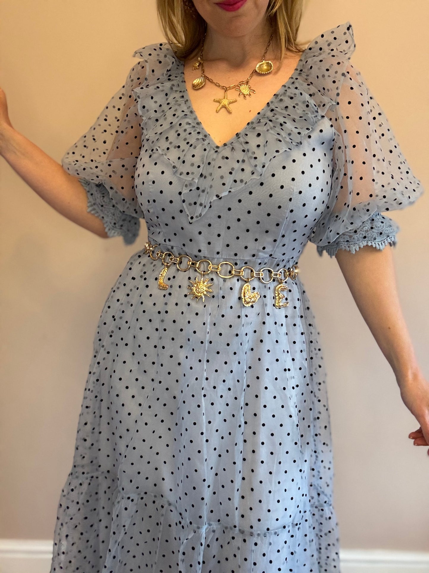 Polka dot baby blue dress