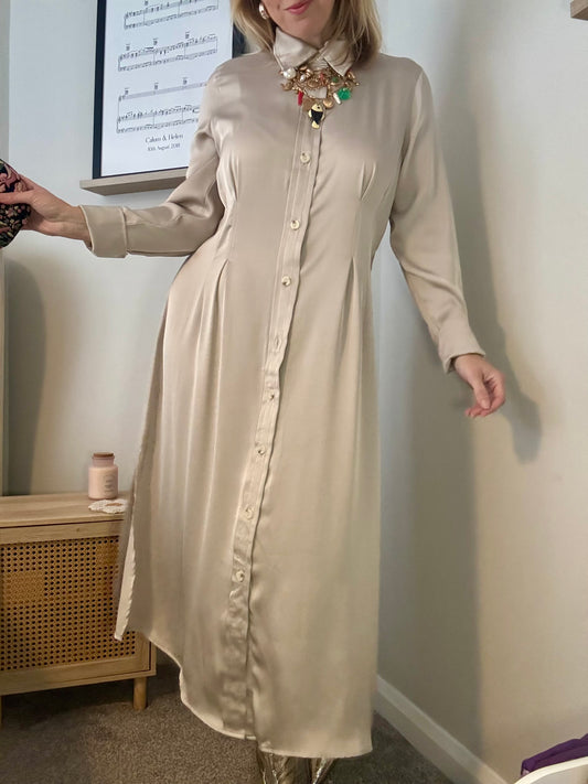 Preloved ‘oyster’ satin shirt dress