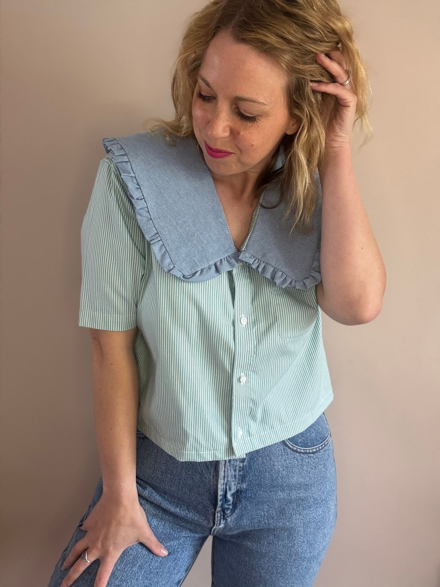 Reworked shirt with statement collar