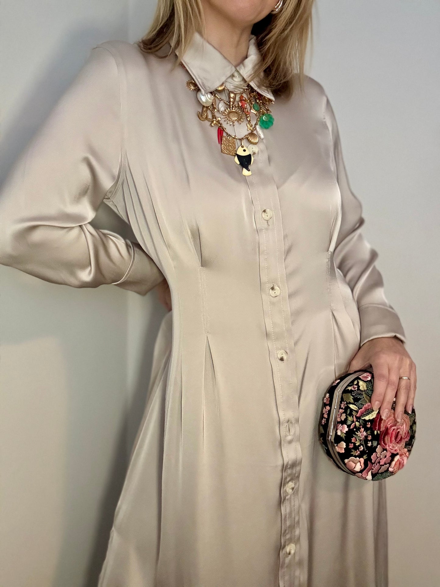 Preloved ‘oyster’ satin shirt dress