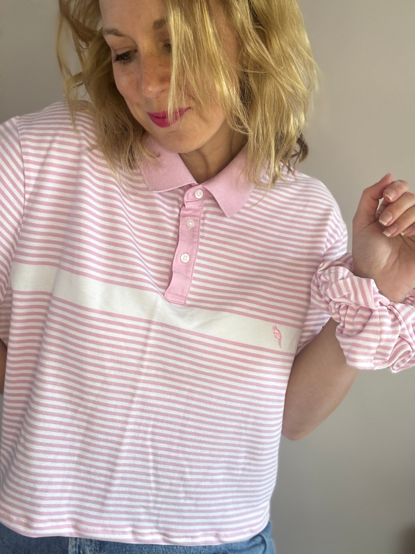 Reworked polo shirt with matching scrunchie