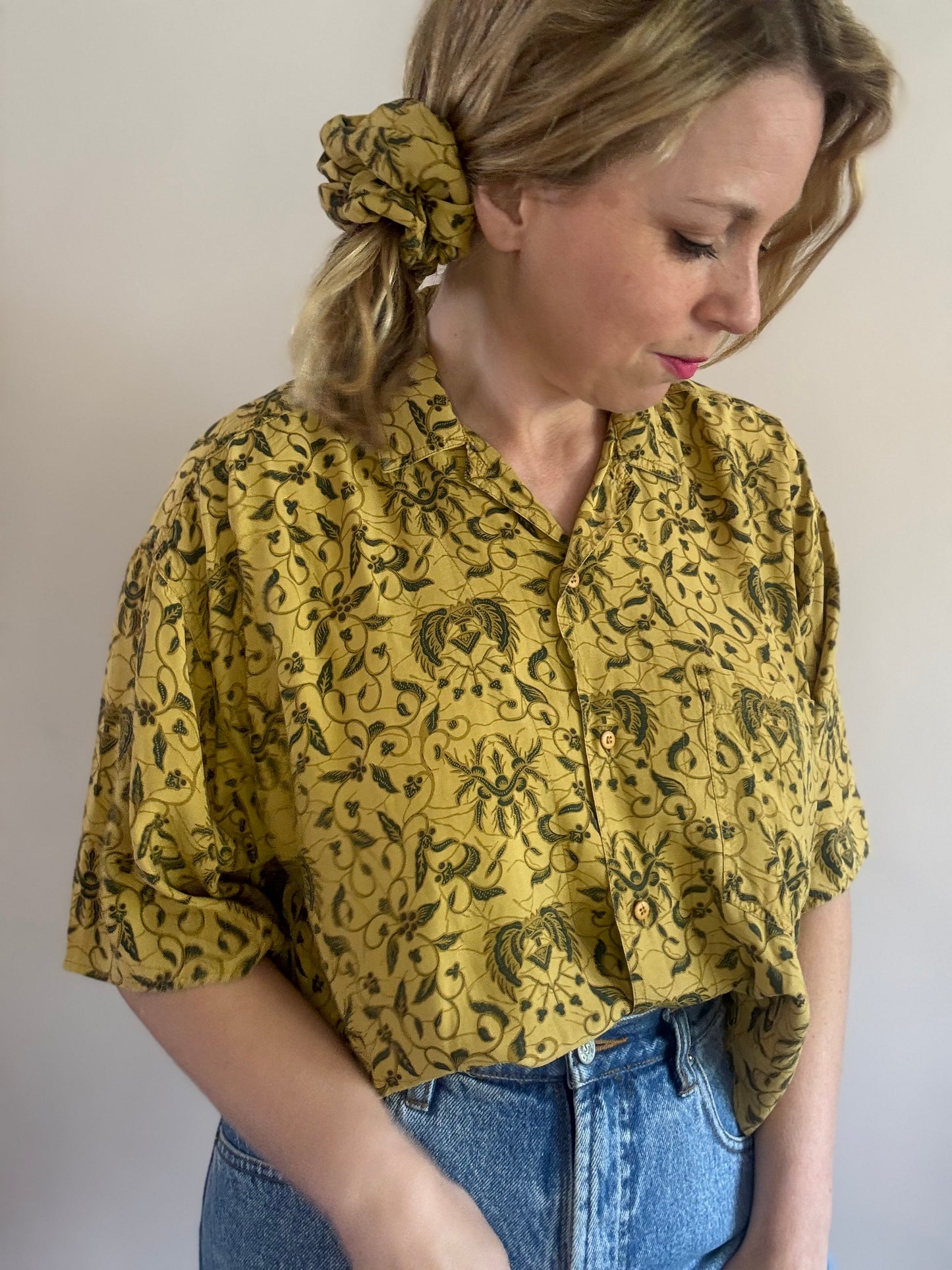 Reworked vintage blouse with matching scrunchie