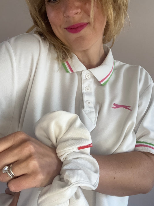 Reworked polo shirt with matching scrunchie