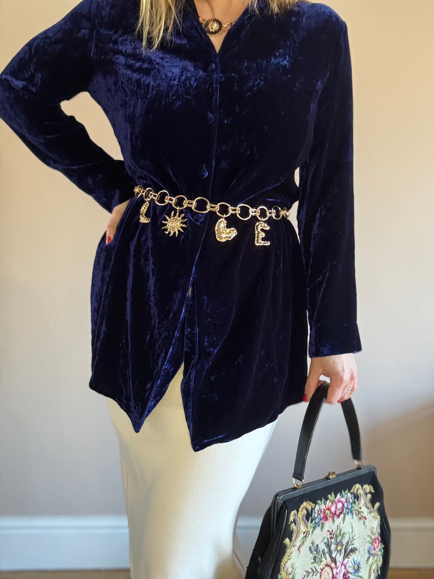 Vintage 1990s midnight blue velvet blouse