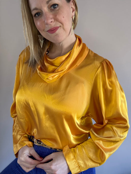Vintage 1980s top with draped collar and side-tie