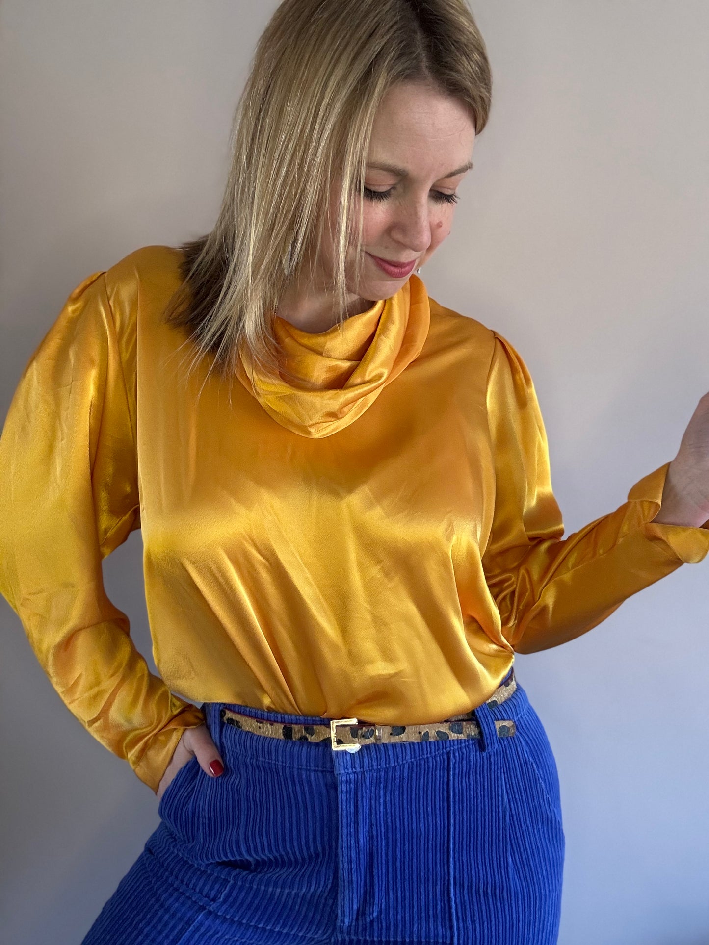 Vintage 1980s top with draped collar and side-tie