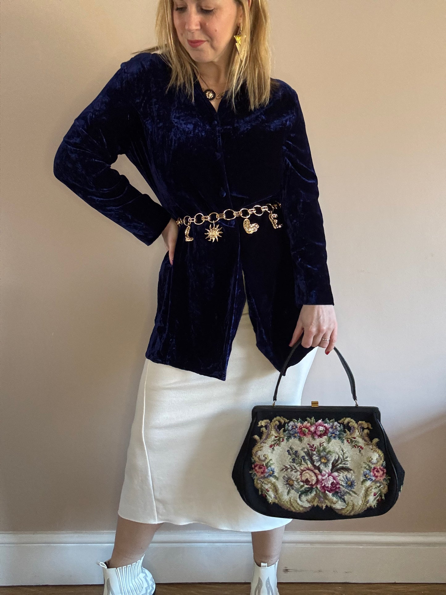 Vintage 1990s midnight blue velvet blouse