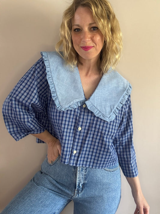 Reworked blue check shirt